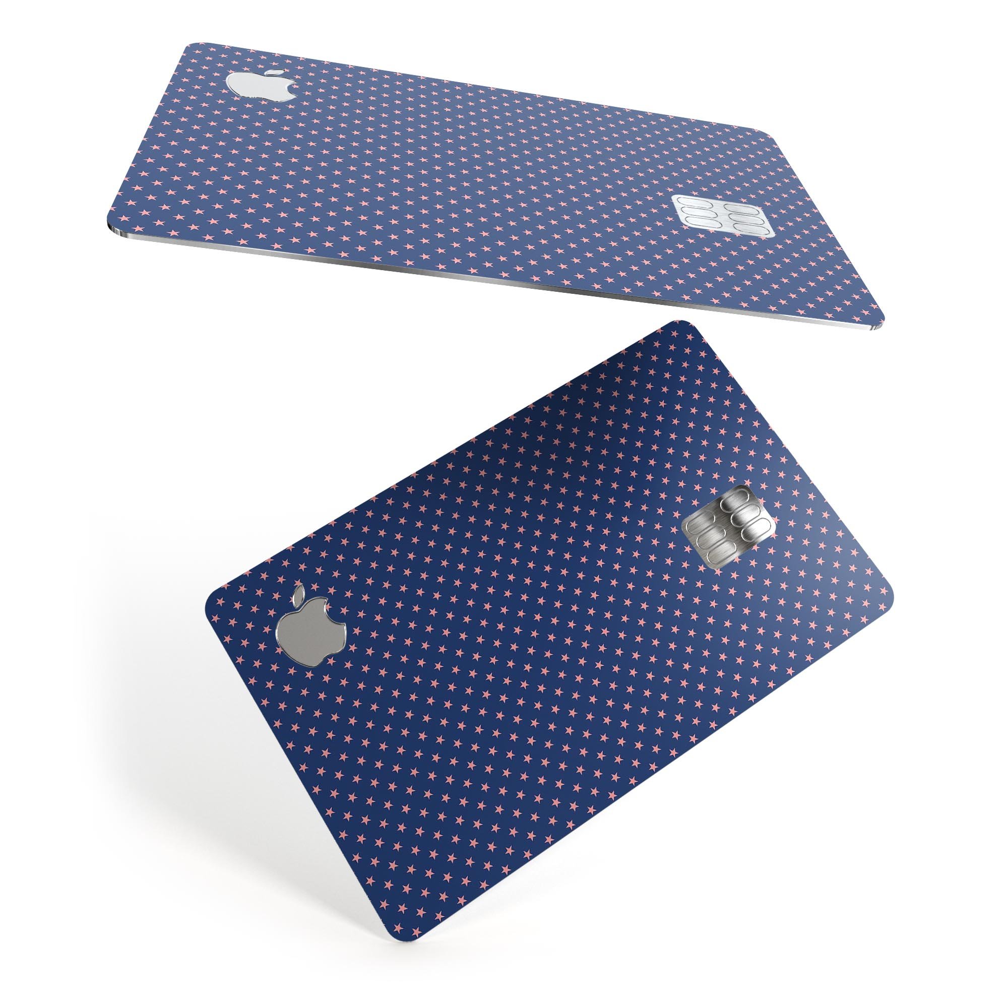 Micro Coral Stars Over Navy Pattern Premium Protective Decal for Apple Card, showcasing vibrant coral stars on a navy background.
