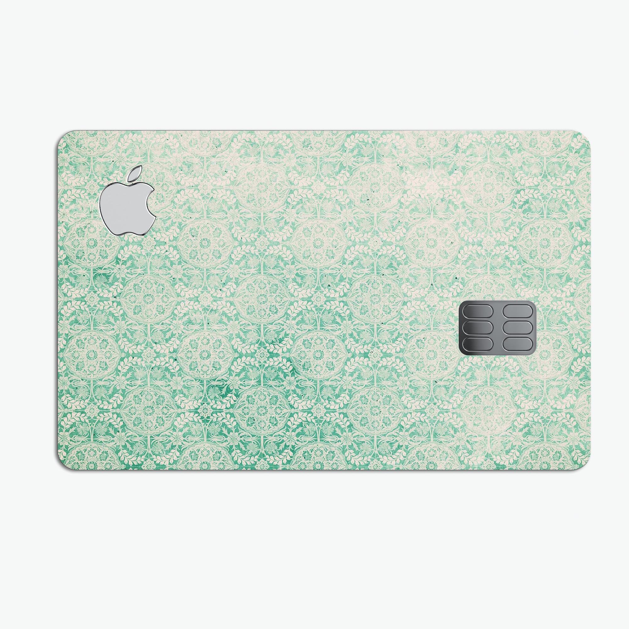 Micro Faded Green Damask Pattern skin for Apple Card, showcasing a stylish design with premium vinyl material.