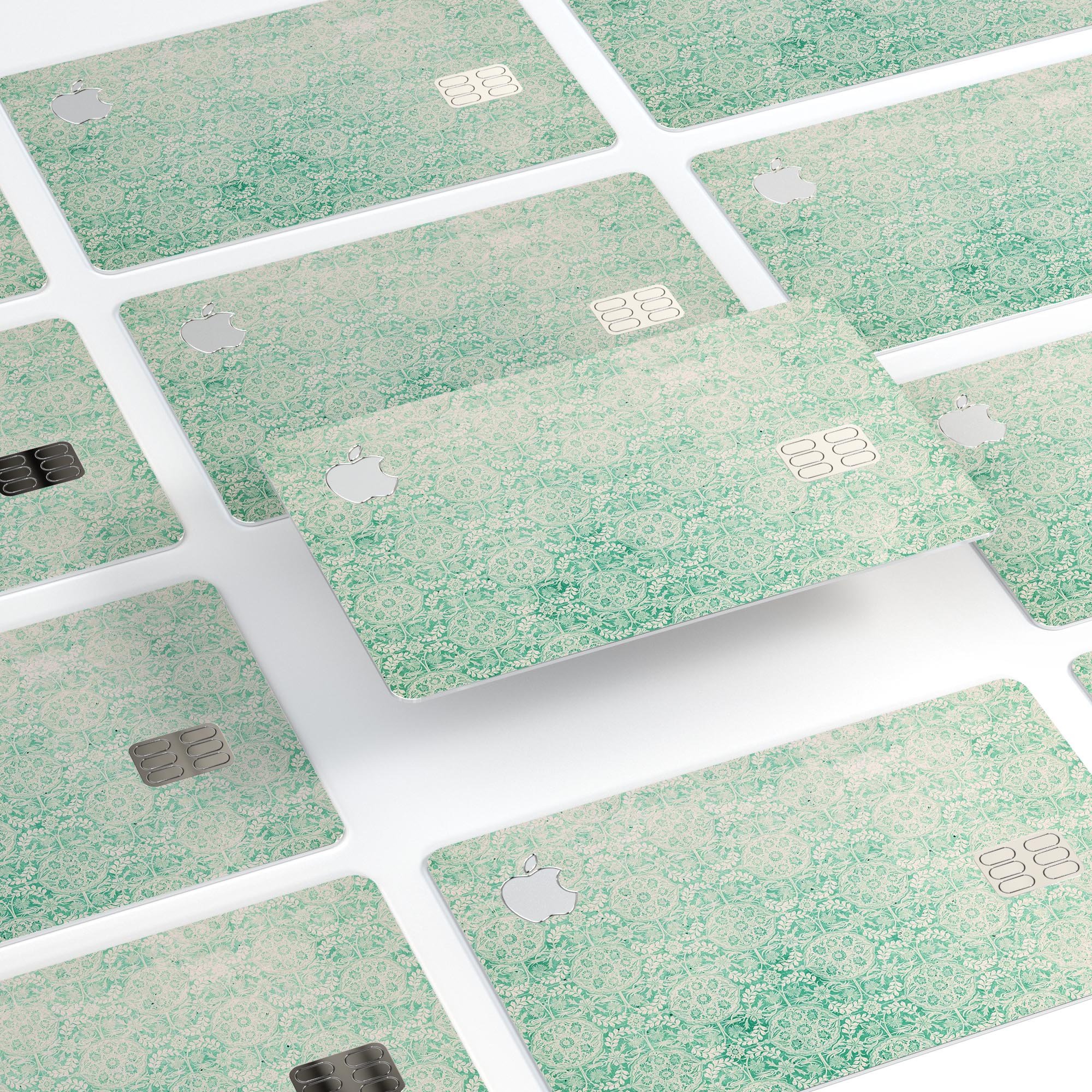 Micro Faded Green Damask Pattern skin for Apple Card, showcasing a stylish design with premium vinyl material.
