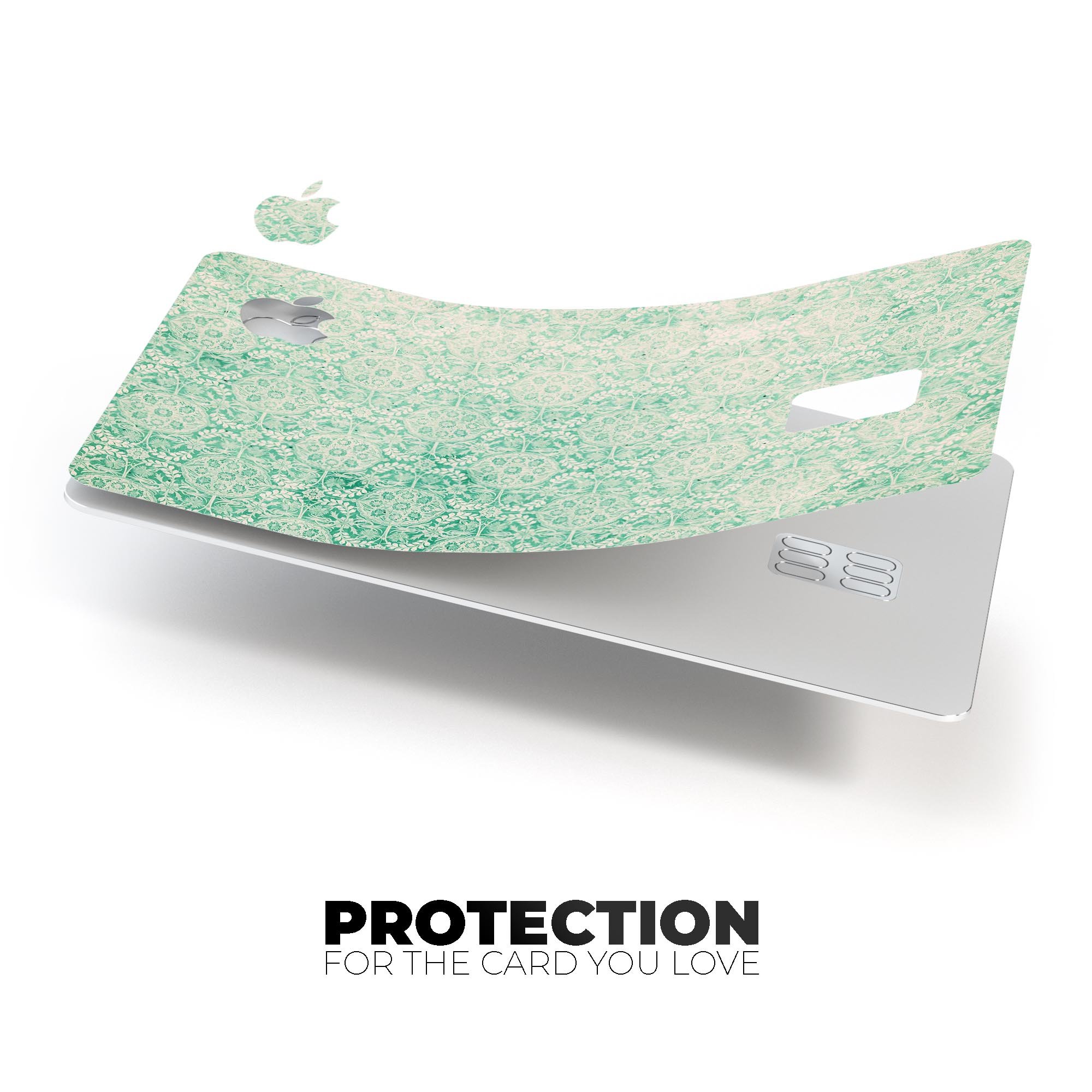 Micro Faded Green Damask Pattern skin for Apple Card, showcasing a stylish design with premium vinyl material.