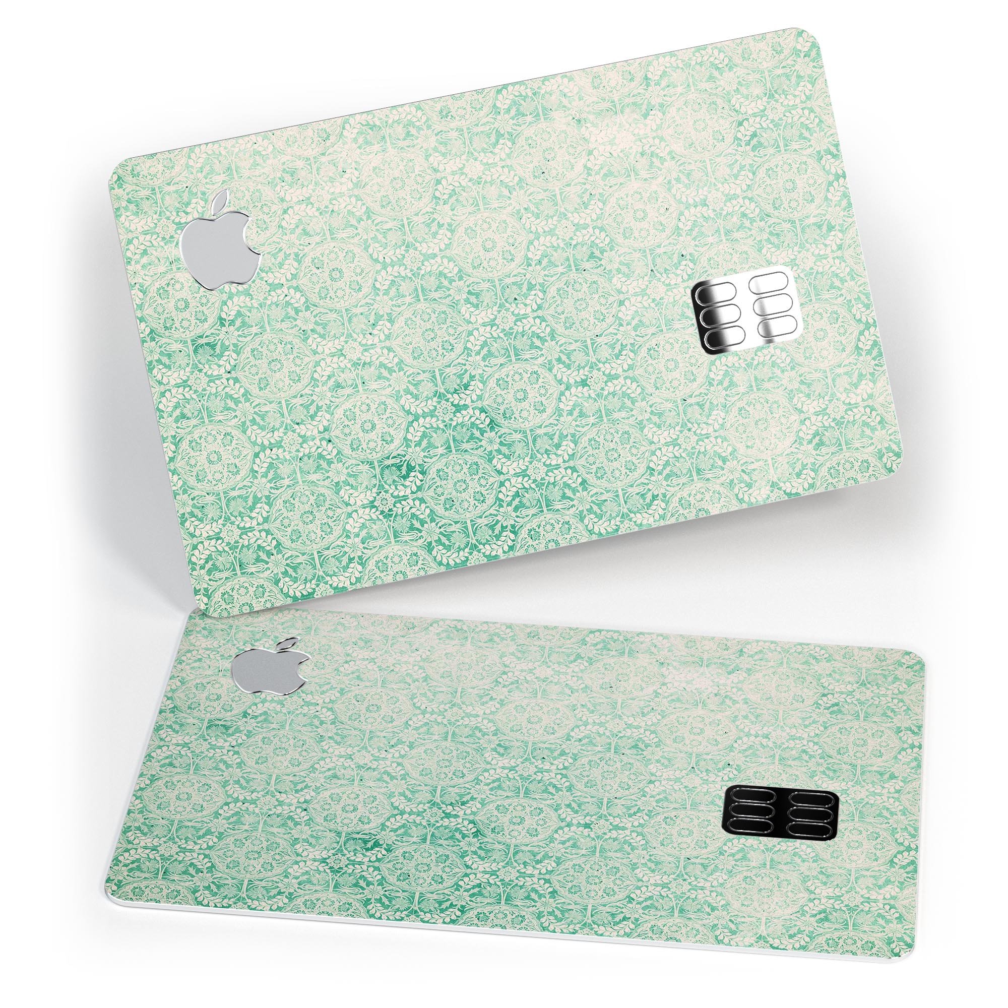 Micro Faded Green Damask Pattern skin for Apple Card, showcasing a stylish design with premium vinyl material.