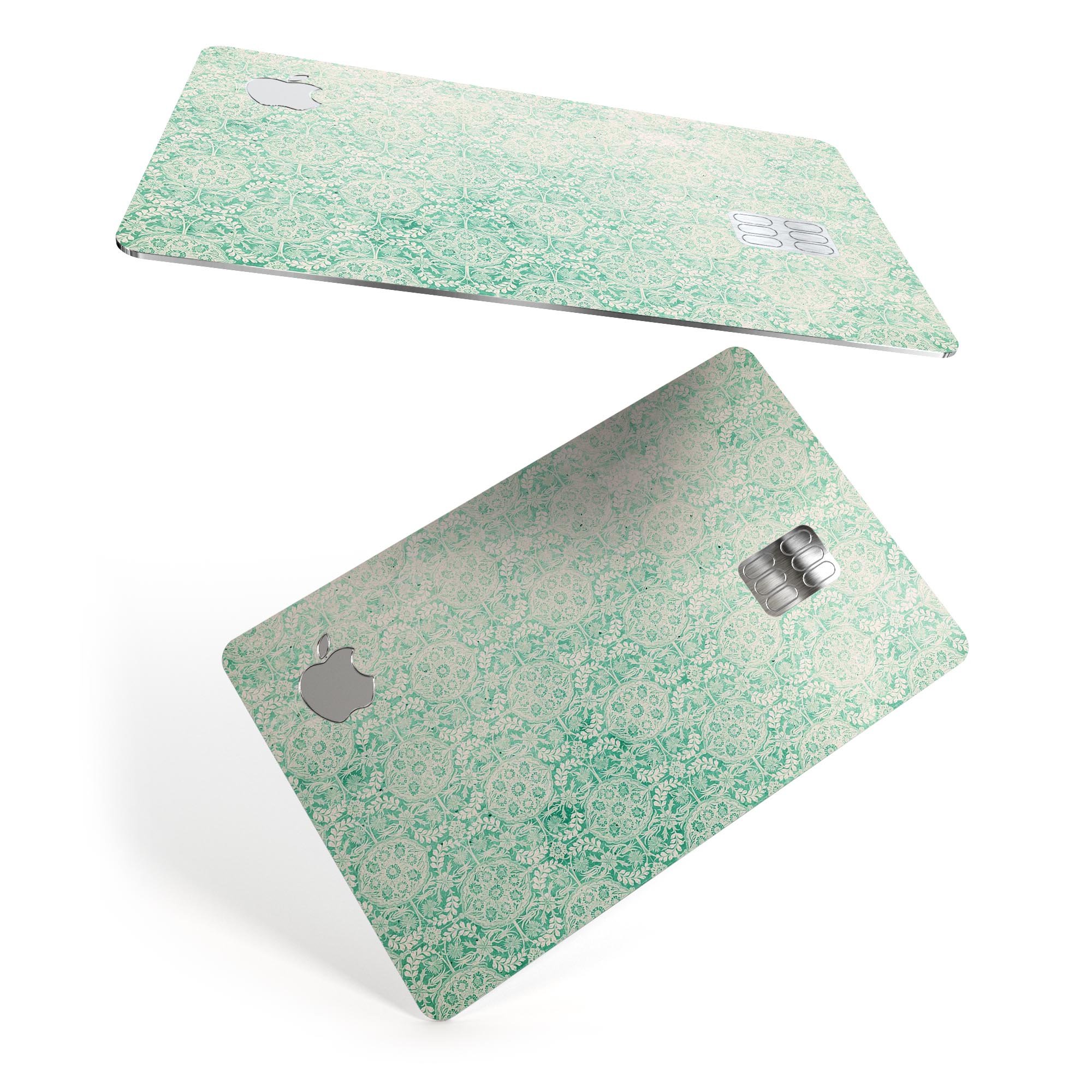 Micro Faded Green Damask Pattern skin for Apple Card, showcasing a stylish design with premium vinyl material.