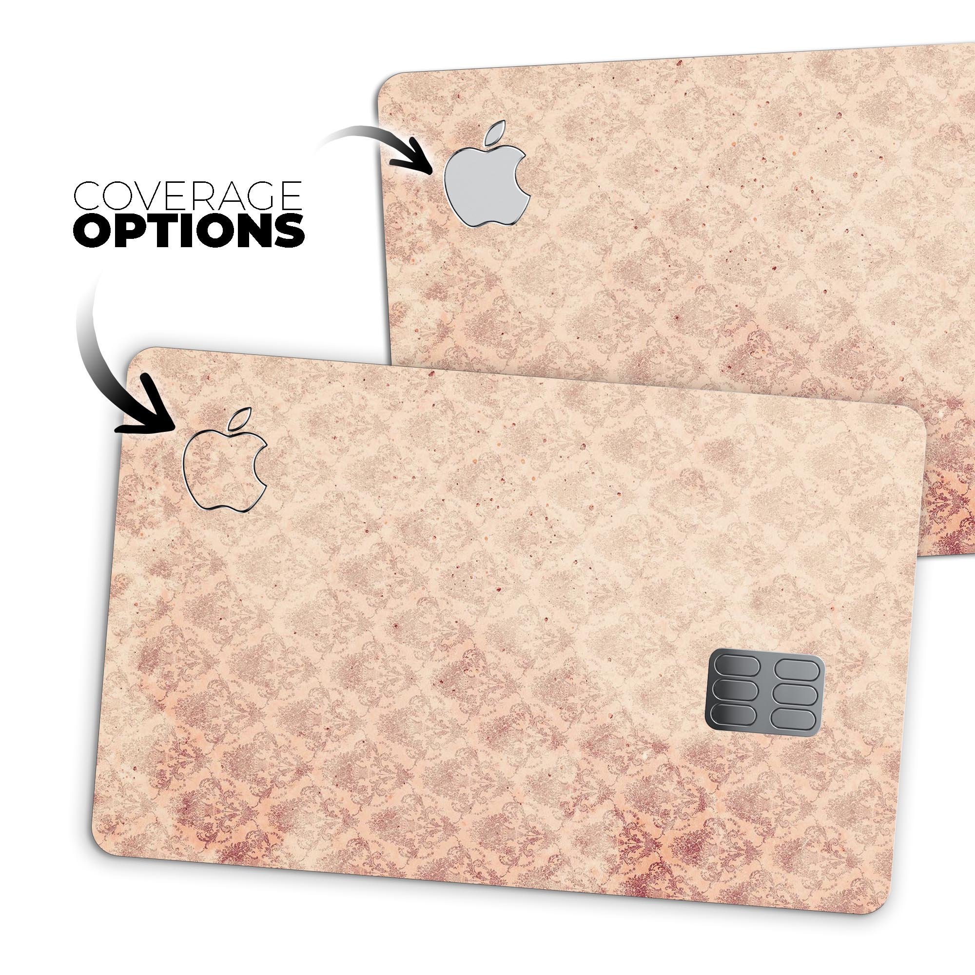 Micro Faded Maroon Rococo Pattern skin for Apple Card, showcasing a stylish design with premium vinyl material.