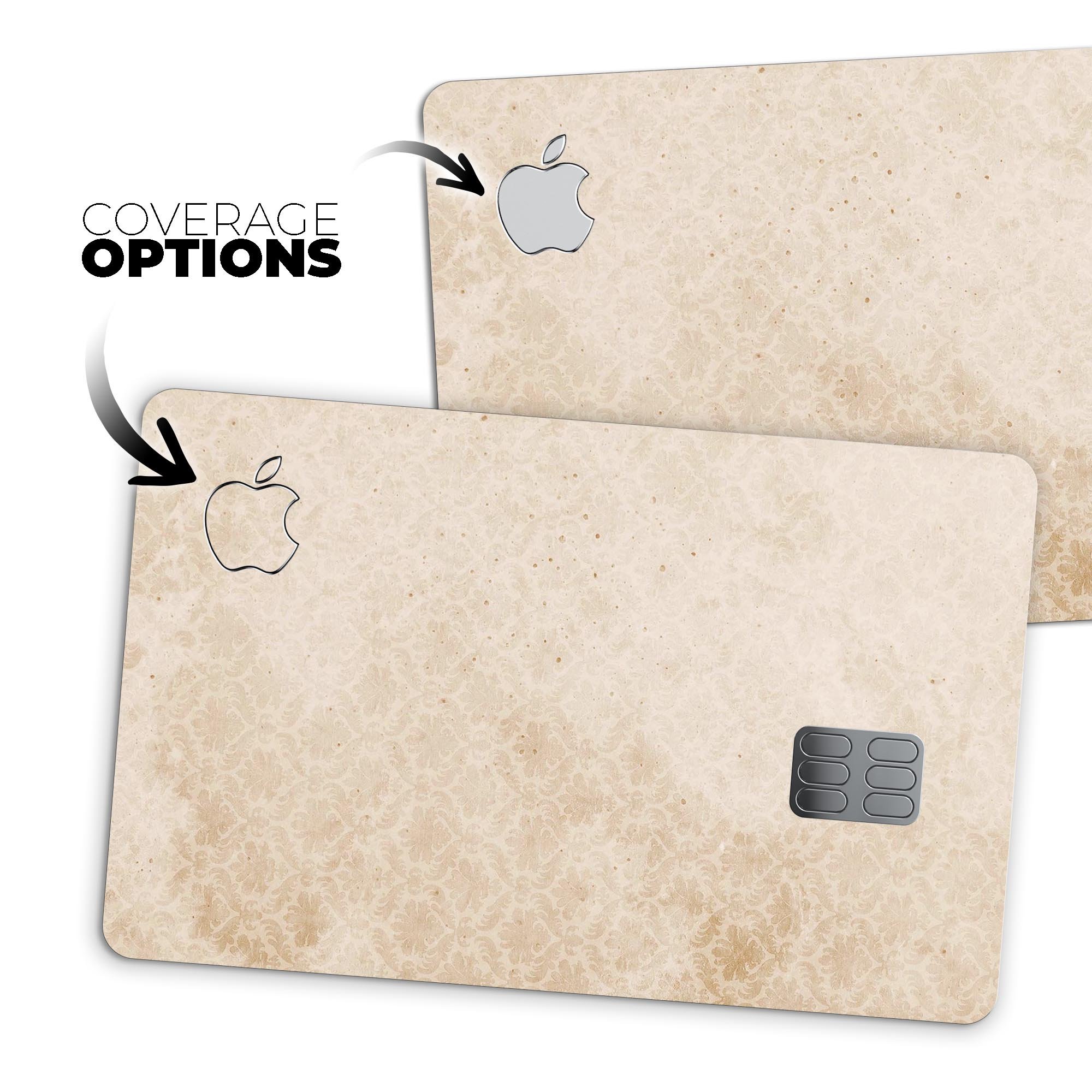 Micro Faded Tan Damask Pattern decal skin for Apple Card, showcasing its elegant design and premium quality.