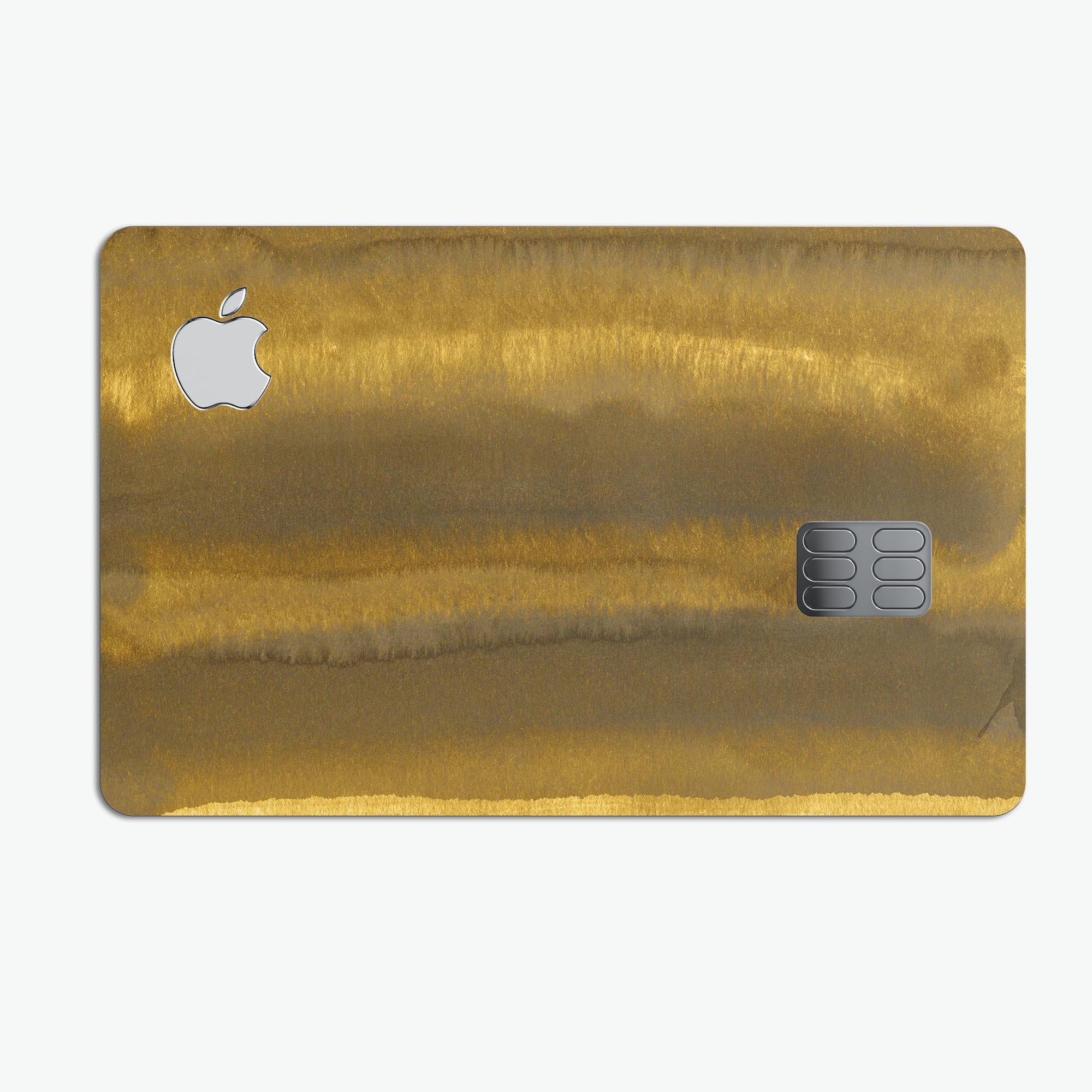 Micro Gold Watercolor Strokes decal skin for Apple Card, showcasing a vibrant watercolor design with premium vinyl finish.
