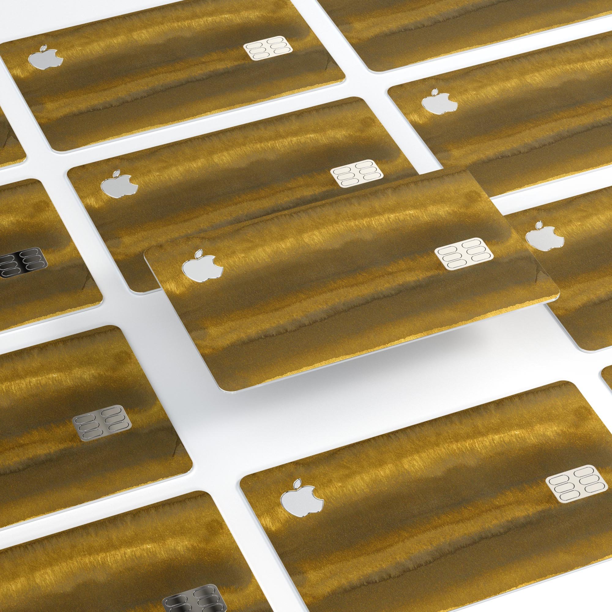 Micro Gold Watercolor Strokes decal skin for Apple Card, showcasing a vibrant watercolor design with premium vinyl finish.