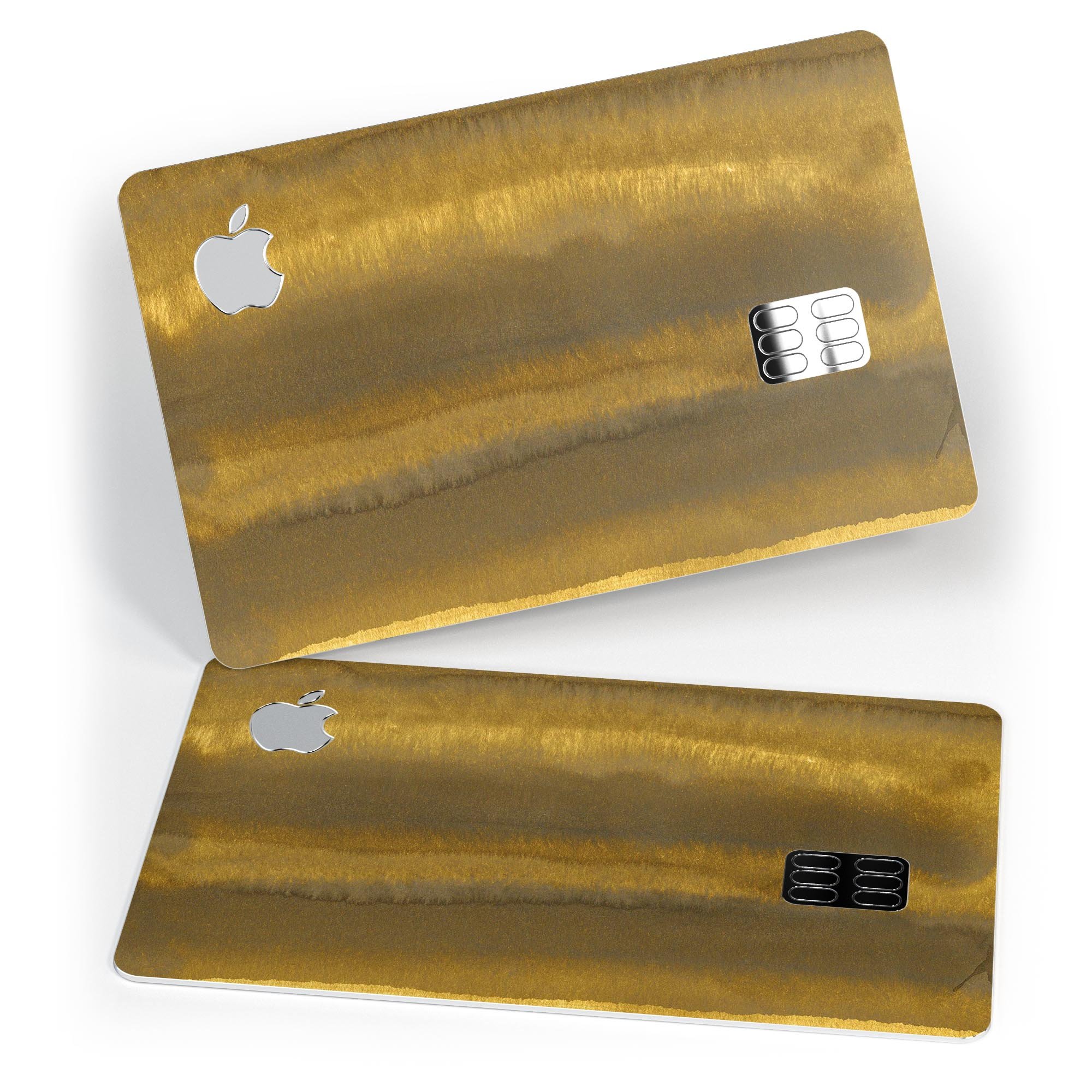 Micro Gold Watercolor Strokes decal skin for Apple Card, showcasing a vibrant watercolor design with premium vinyl finish.