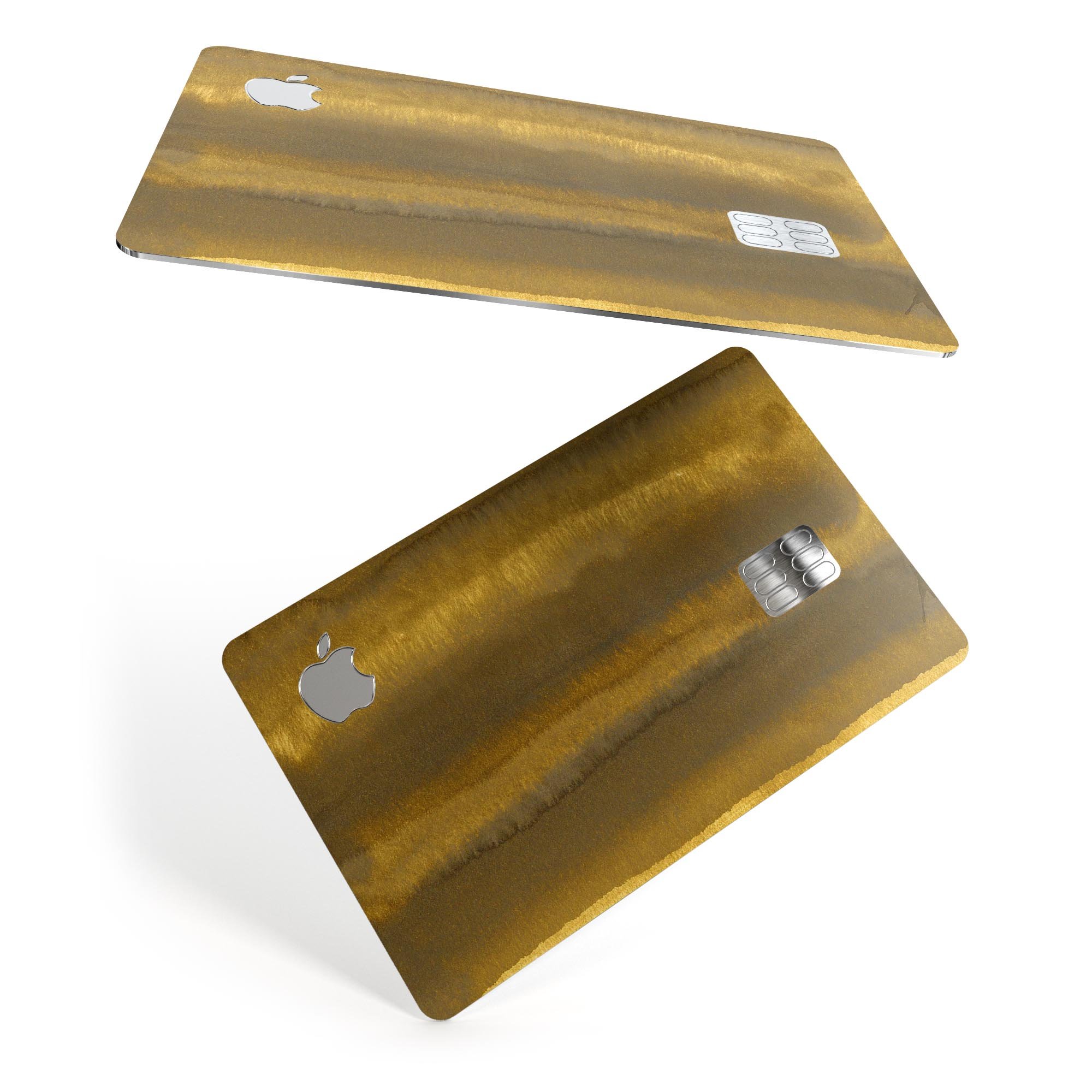 Micro Gold Watercolor Strokes decal skin for Apple Card, showcasing a vibrant watercolor design with premium vinyl finish.