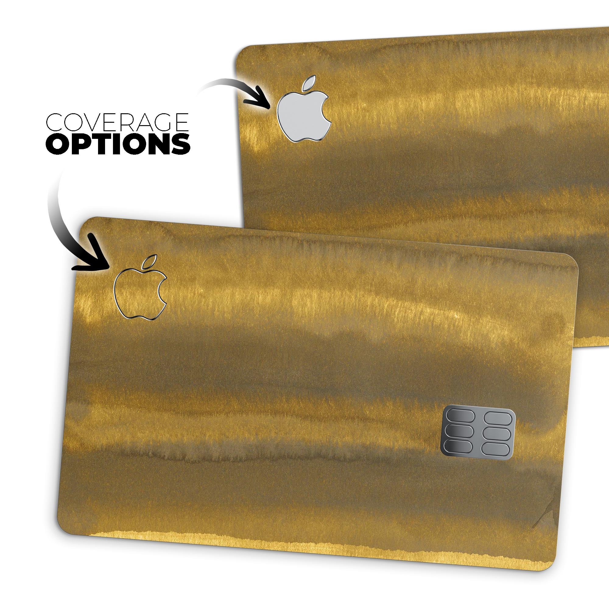 Micro Gold Watercolor Strokes decal skin for Apple Card, showcasing a vibrant watercolor design with premium vinyl finish.