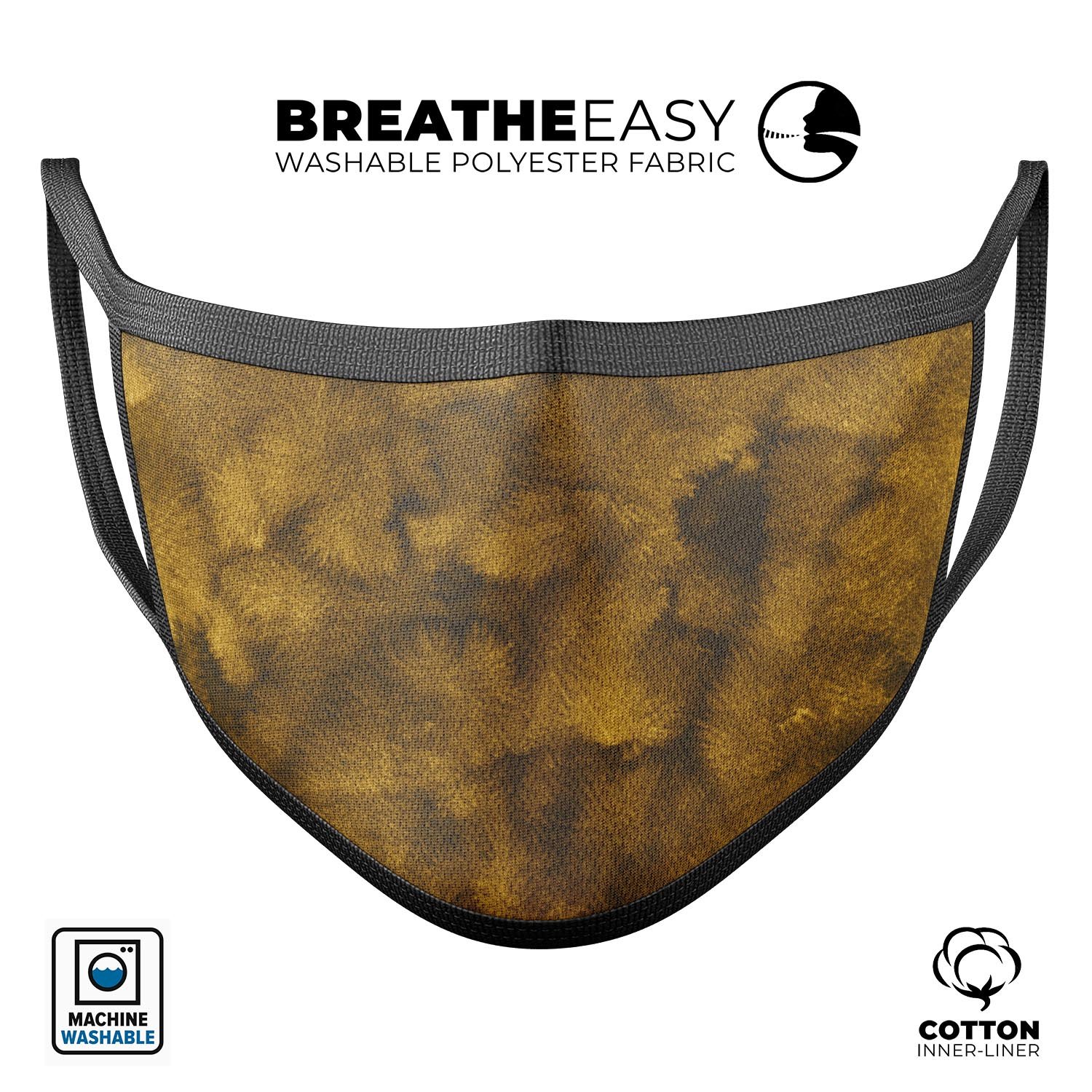 Micro Golden Fibers V2 mouth cover, unisex anti-dust mask made in the USA, featuring adjustable ear loops and a soft cotton interior.