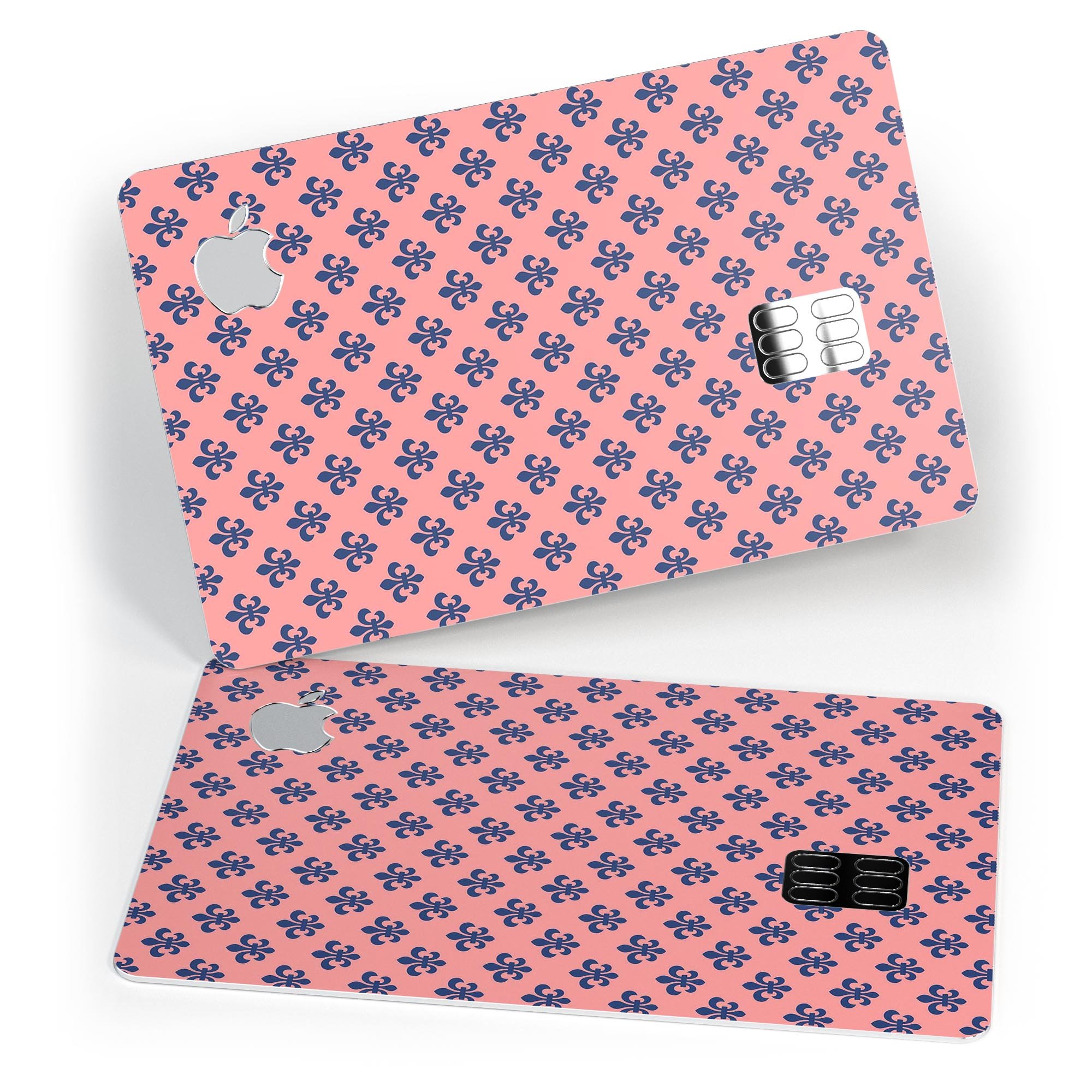 Micro Navy Crowns Over Coral decal skin for Apple Card, showcasing premium design and protective features.