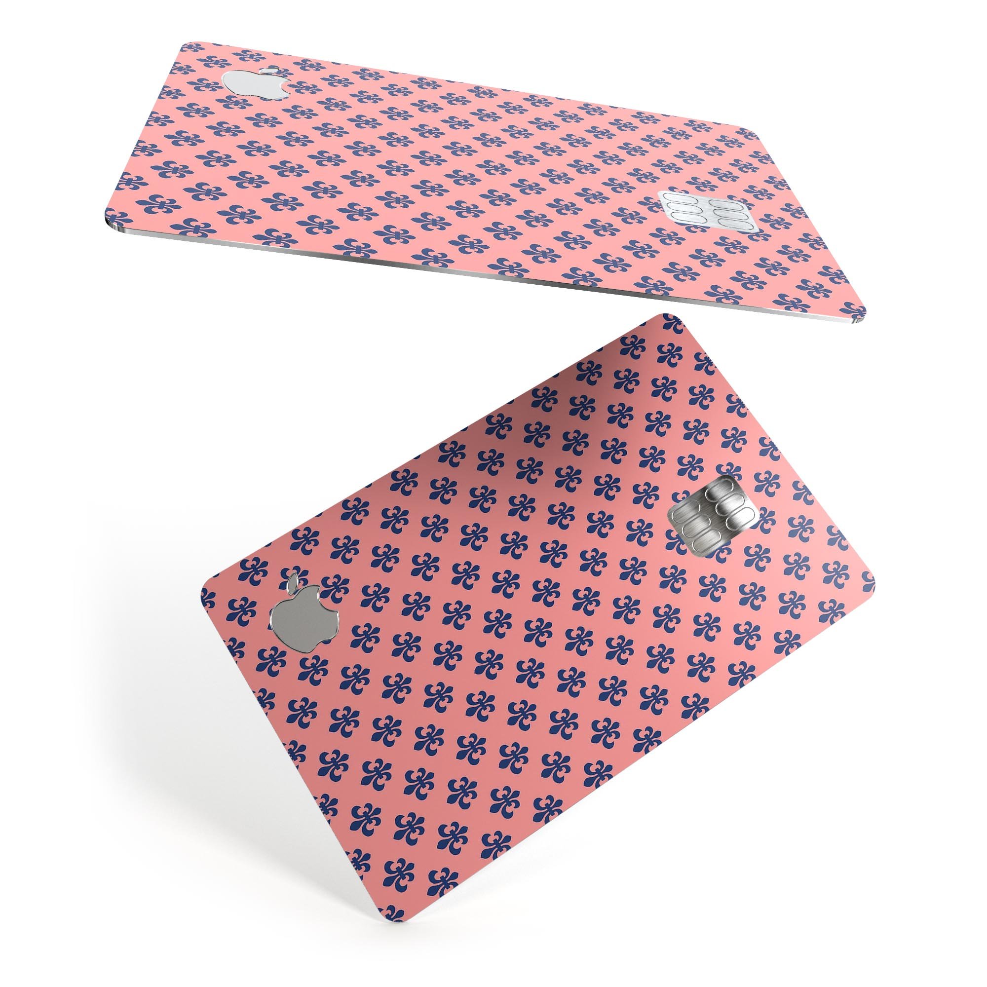 Micro Navy Crowns Over Coral decal skin for Apple Card, showcasing premium design and protective features.