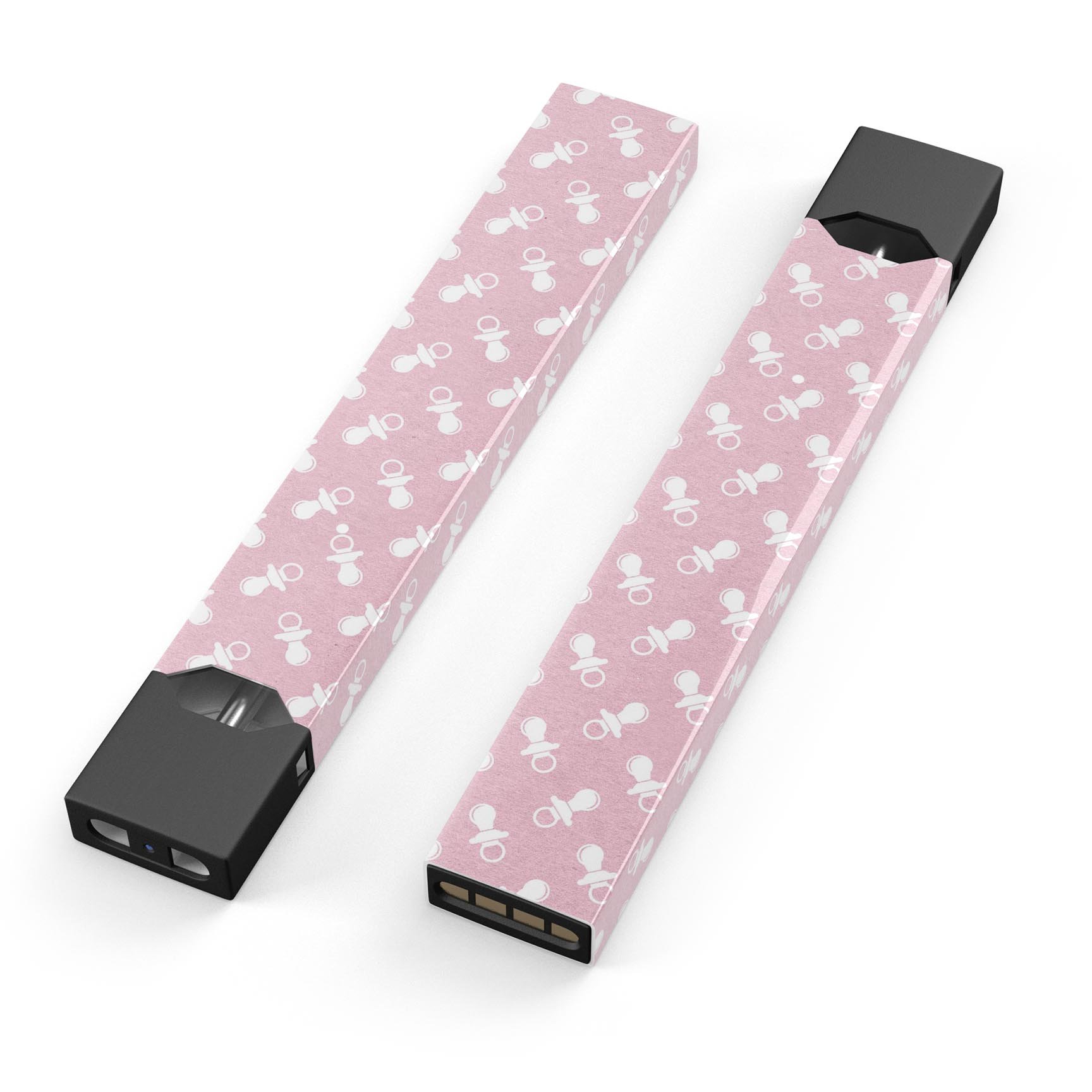 Micro Pacifiers Over Pink skin-wrap sticker designed for JUUL vaping device, showcasing vibrant colors and precise cut.