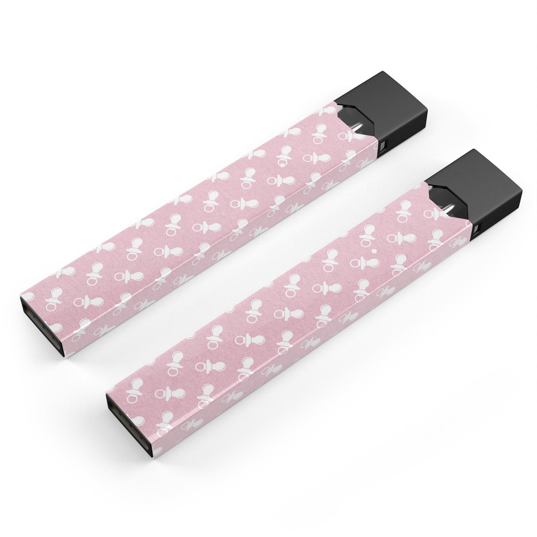 Micro Pacifiers Over Pink skin-wrap sticker designed for JUUL vaping device, showcasing vibrant colors and precise cut.