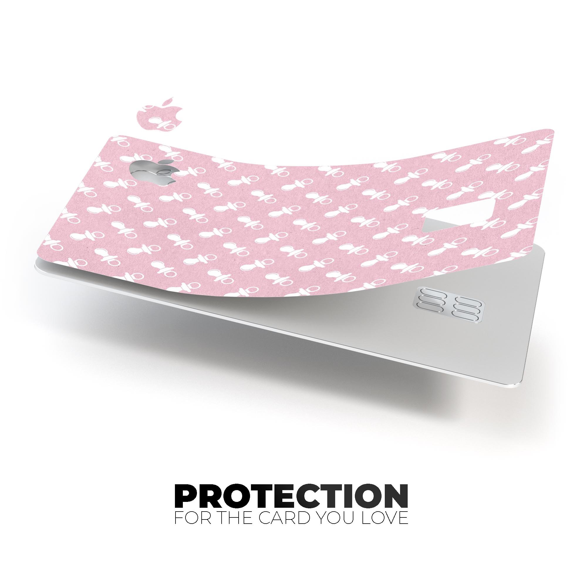 Micro Pacifiers Over Pink skin kit for Apple Card, showcasing premium vinyl design and bubble-free installation features.