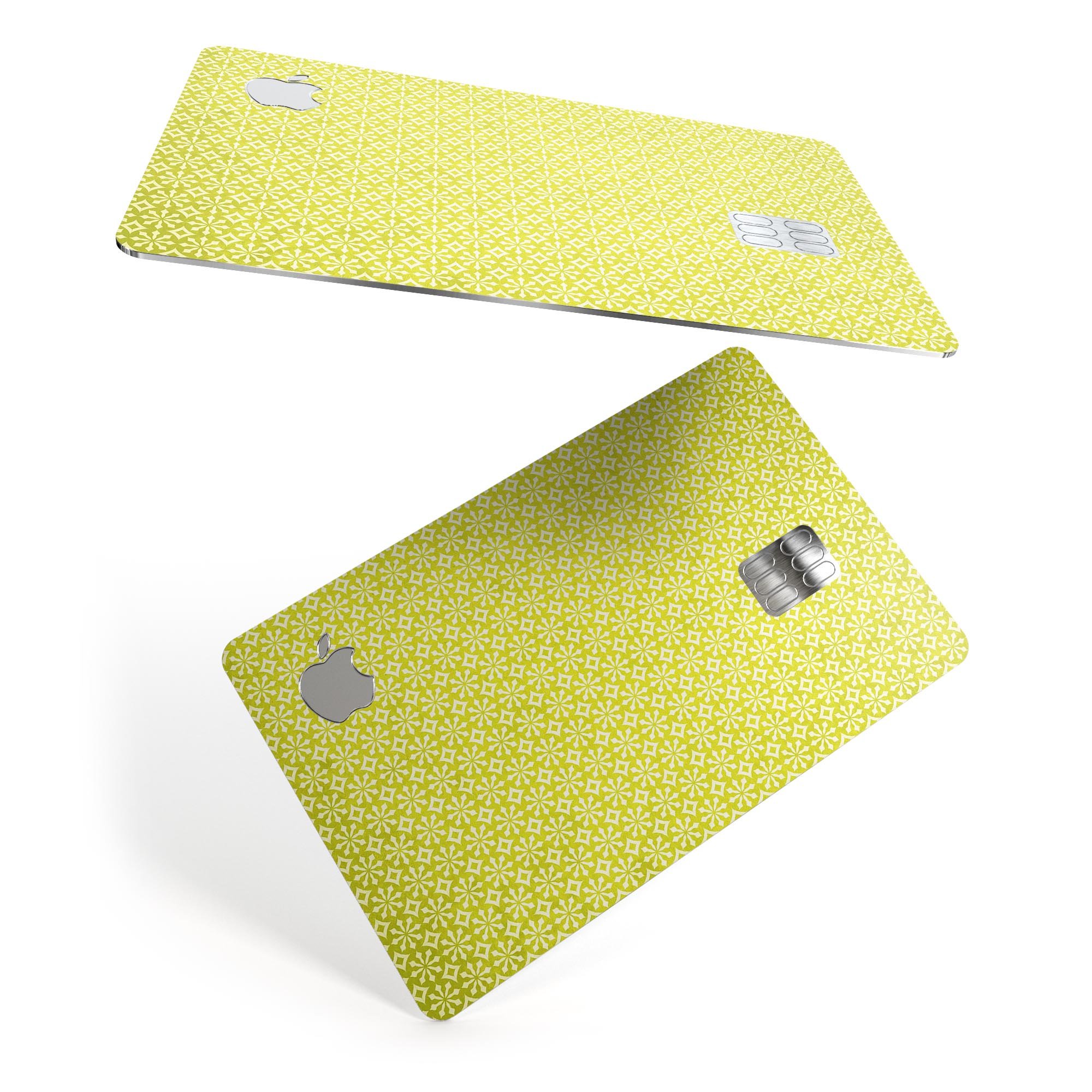 Micro Yellow Snowflake Pattern decal skin for Apple Card, showcasing a vibrant design with protective features.