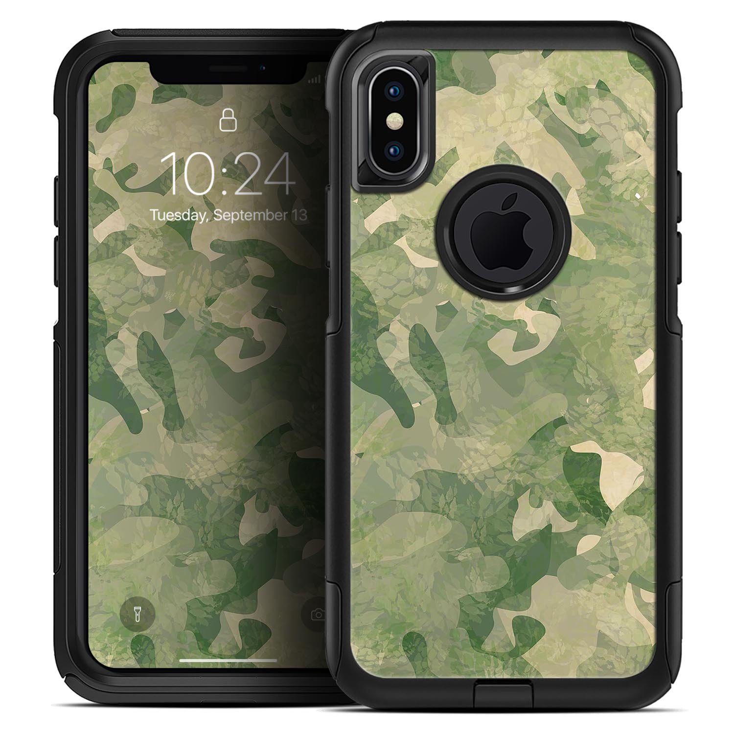 Military Jungle Camouflage V3 skin kit for iPhone OtterBox cases, showcasing a rugged camouflage design with a premium finish.