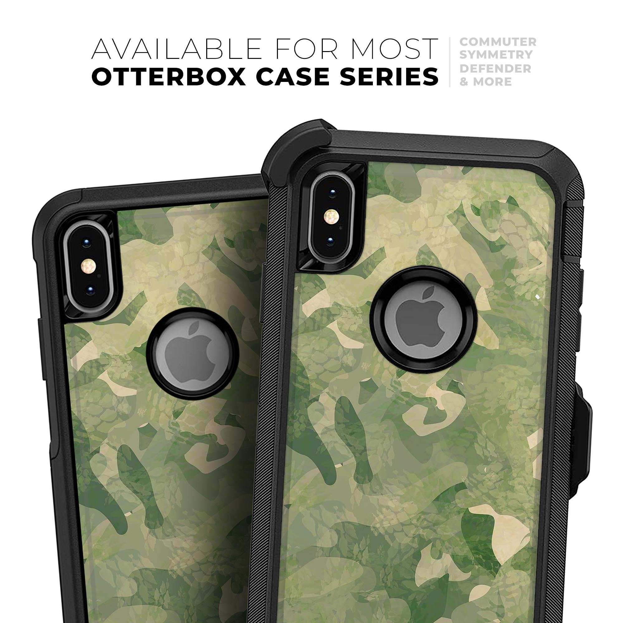 Military Jungle Camouflage V3 skin kit for iPhone OtterBox cases, showcasing a rugged camouflage design with a premium finish.
