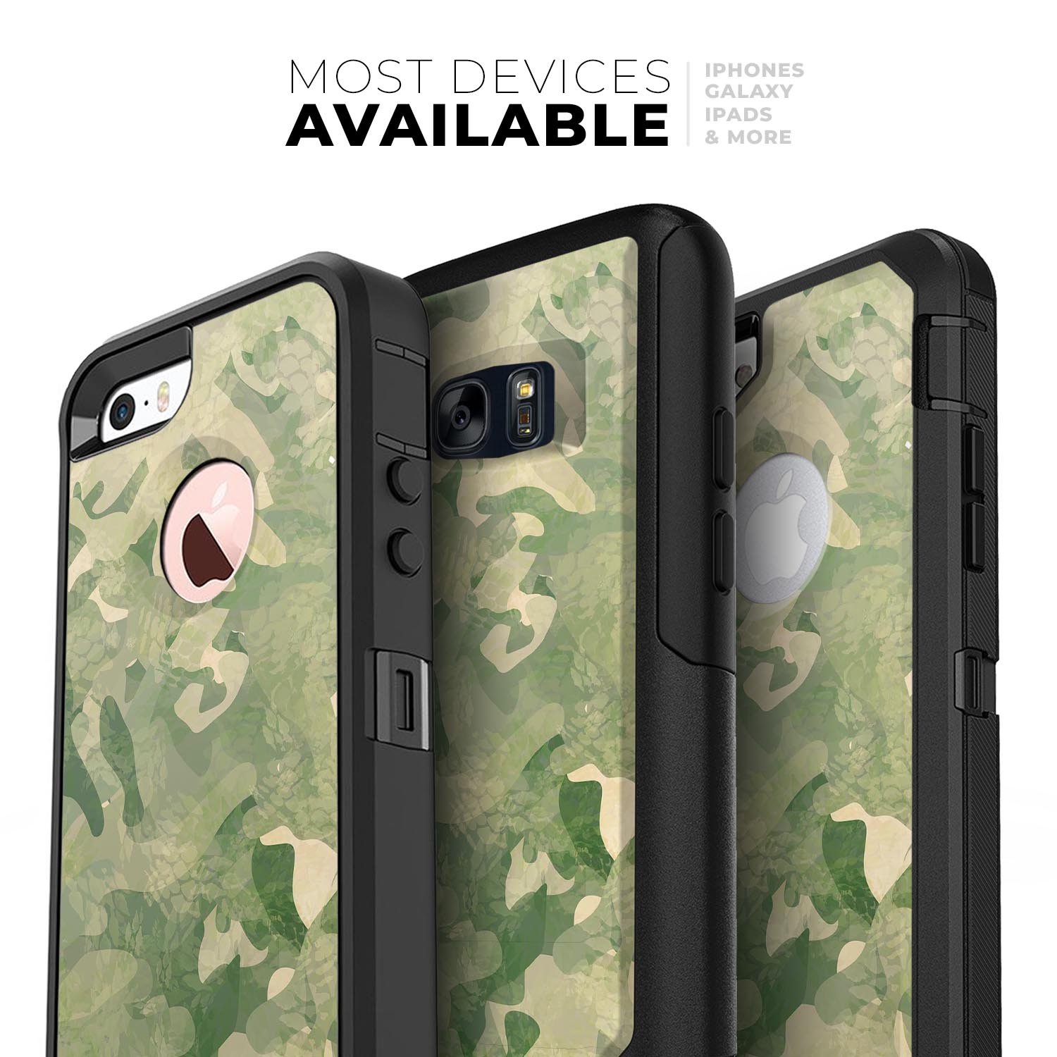 Military Jungle Camouflage V3 skin kit for iPhone OtterBox cases, showcasing a rugged camouflage design with a premium finish.