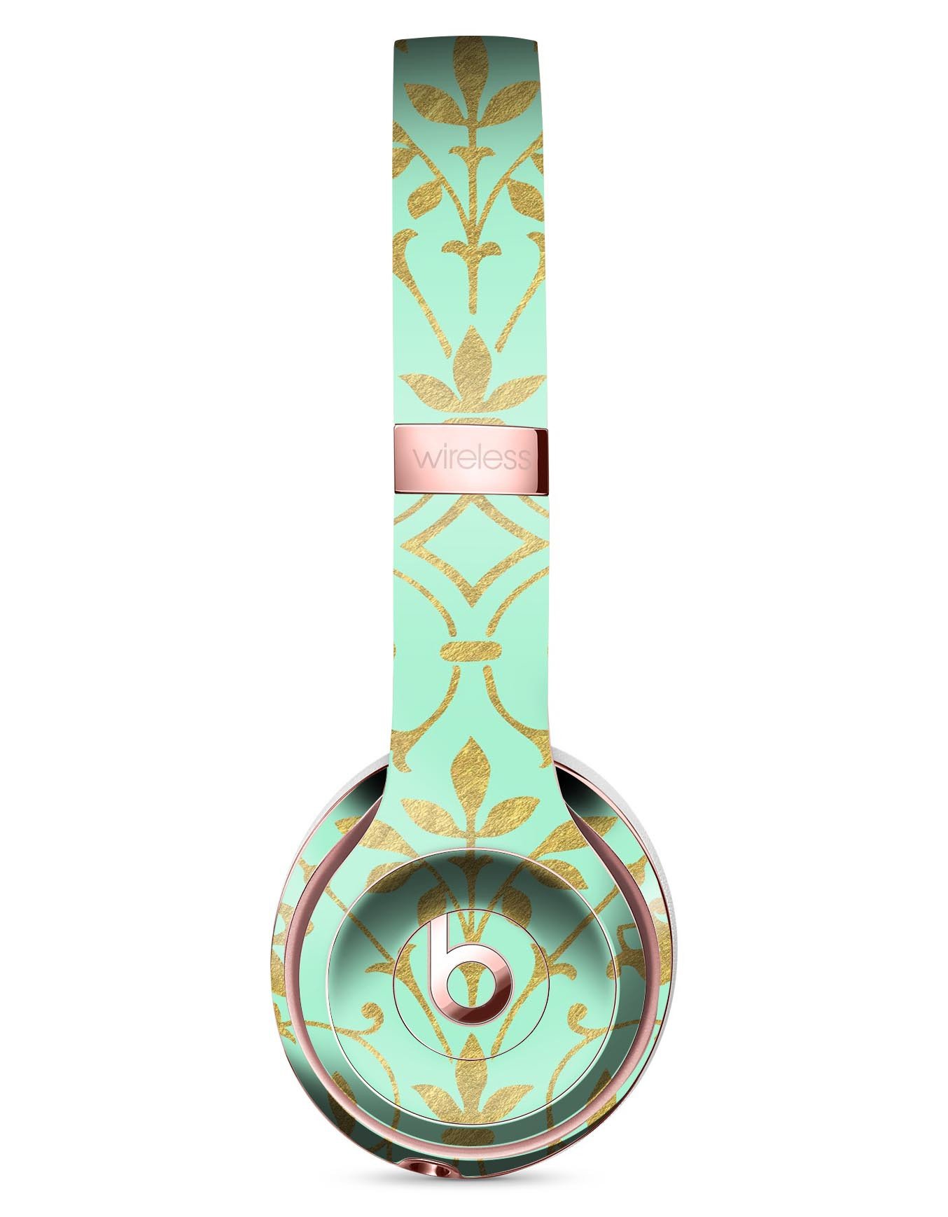 Mint and Gold Floral Full-Body Skin Kit for Beats by Dre Solo 3 Wireless Headphones, showcasing vibrant floral patterns and premium vinyl material.
