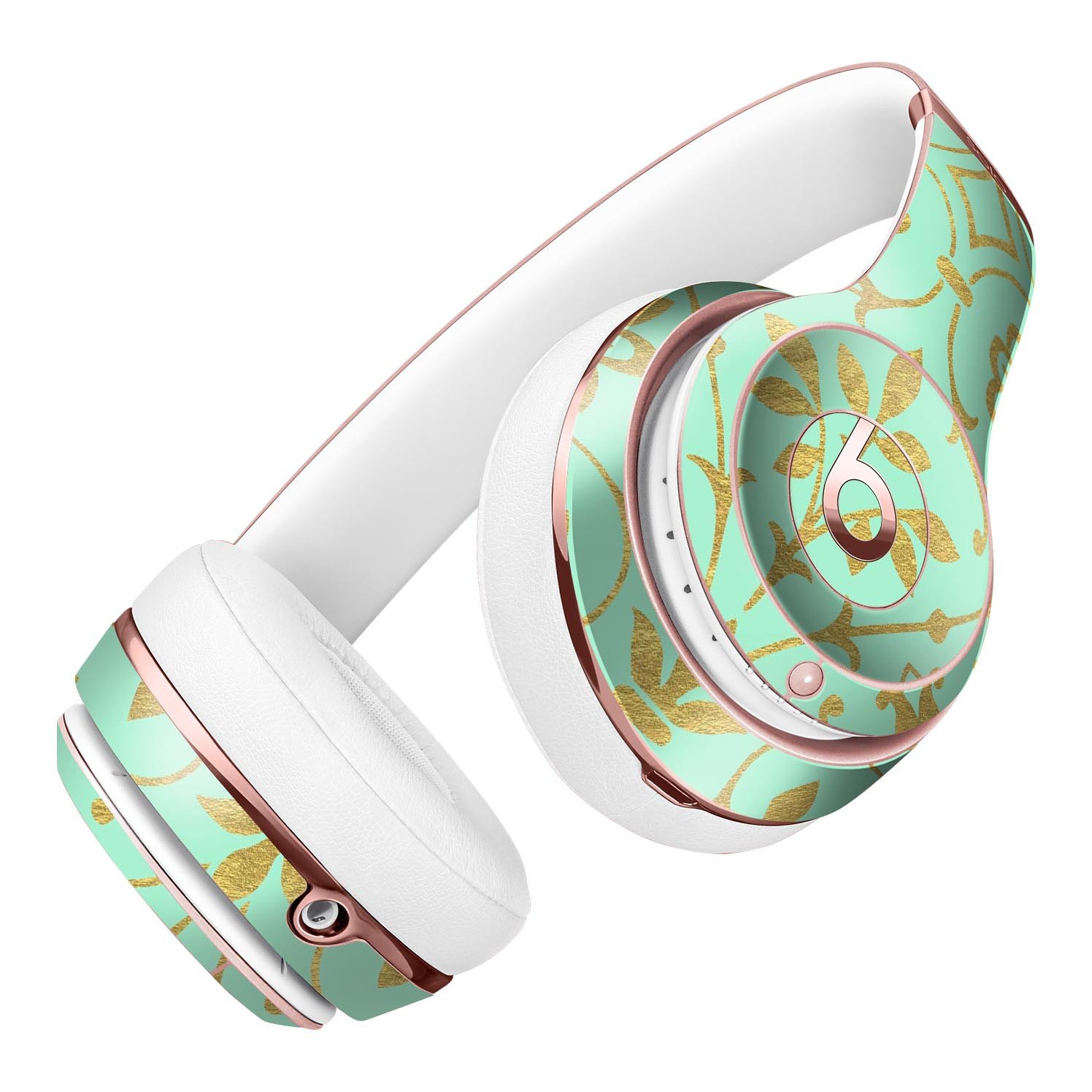 Mint and Gold Floral Full-Body Skin Kit for Beats by Dre Solo 3 Wireless Headphones, showcasing vibrant floral patterns and premium vinyl material.