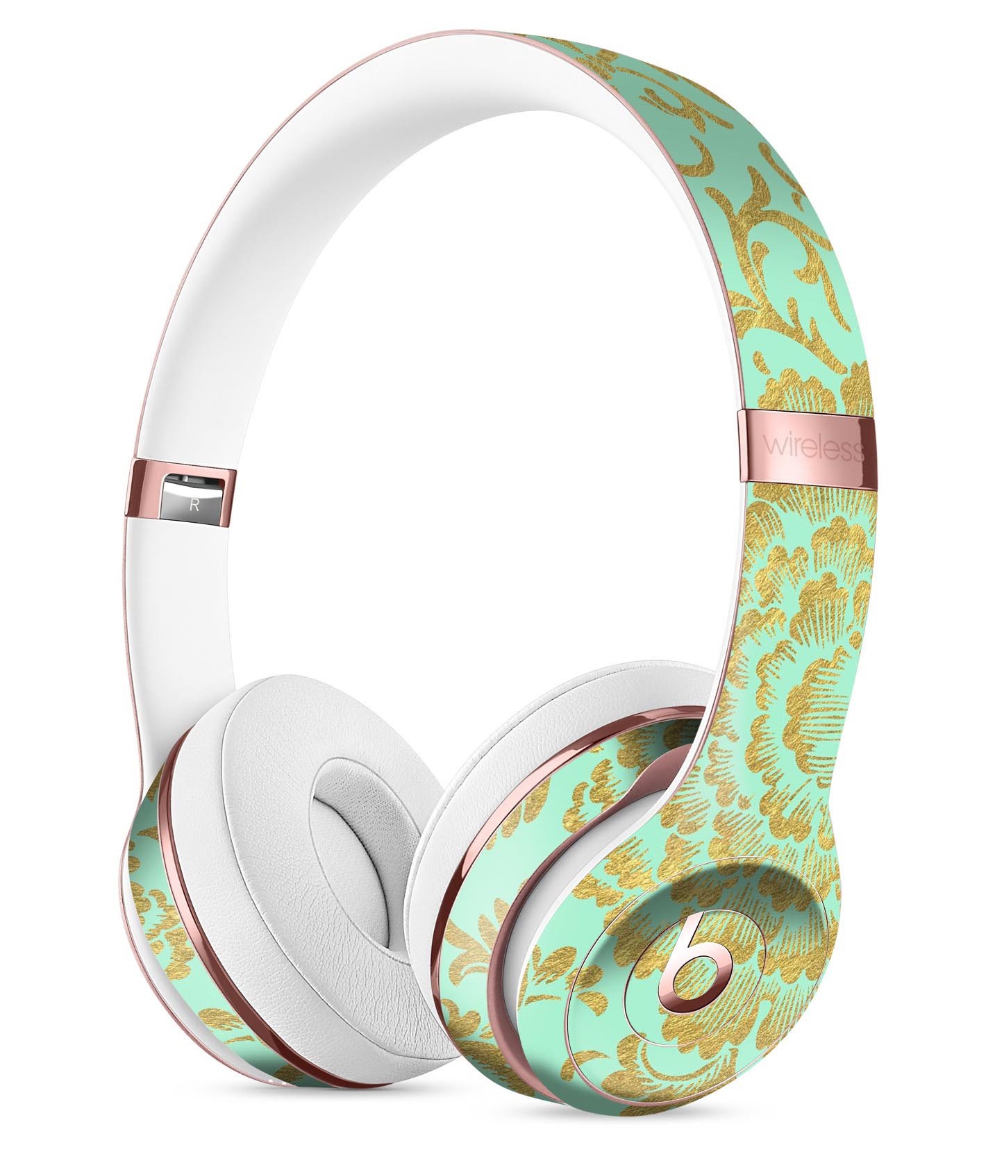Mint and Gold Floral Full-Body Skin Kit for Beats by Dre Solo 3, showcasing vibrant floral design and precise cut for a perfect fit.