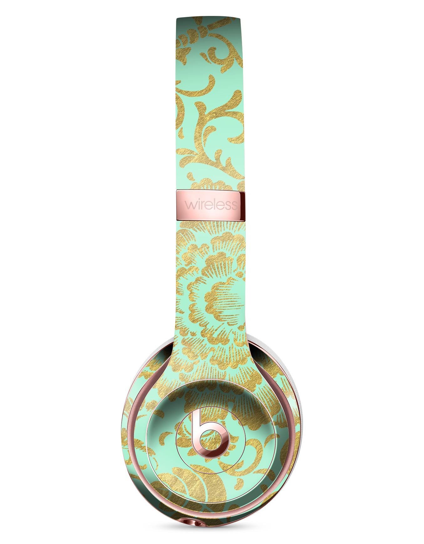Mint and Gold Floral Full-Body Skin Kit for Beats by Dre Solo 3, showcasing vibrant floral design and precise cut for a perfect fit.