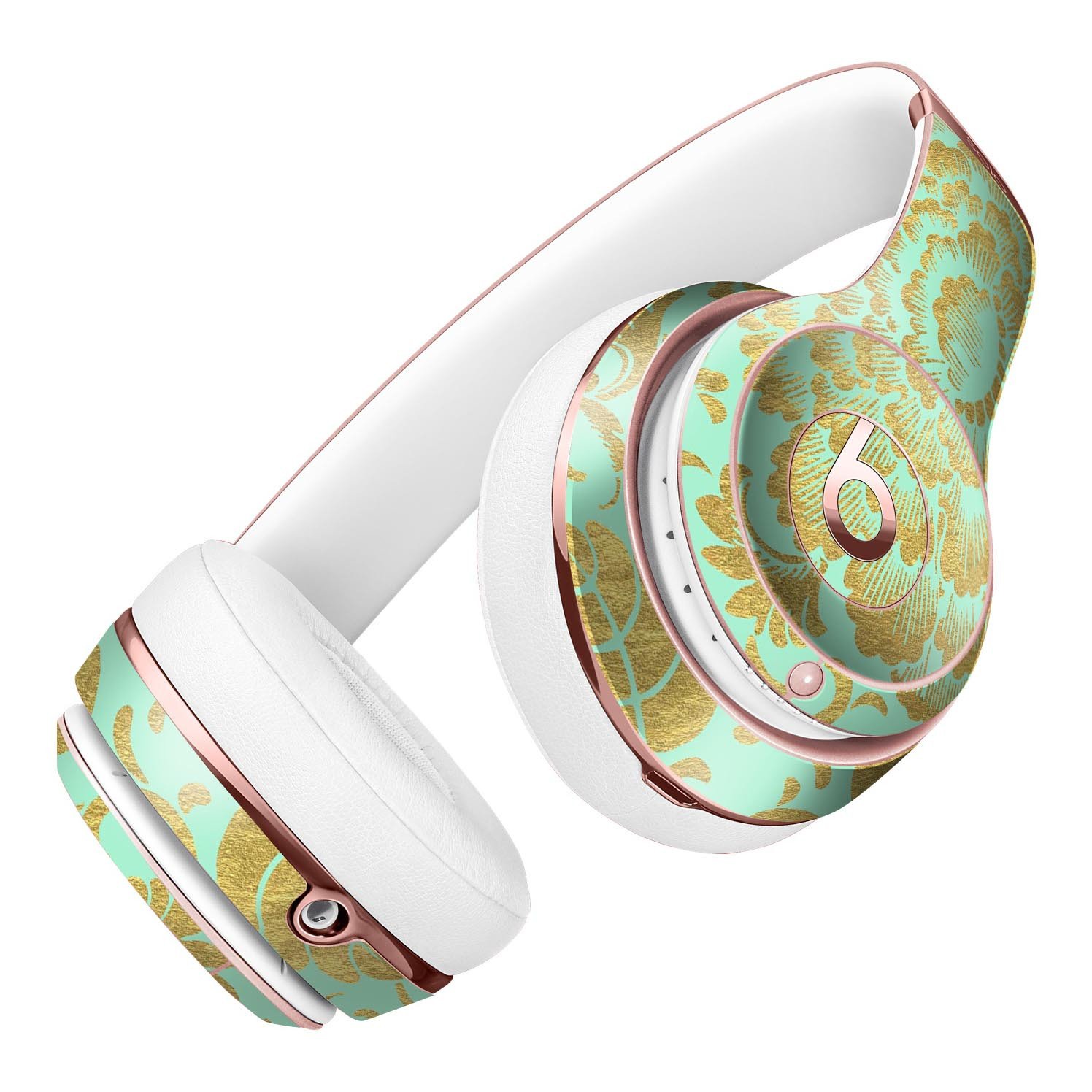 Mint and Gold Floral Full-Body Skin Kit for Beats by Dre Solo 3, showcasing vibrant floral design and precise cut for a perfect fit.