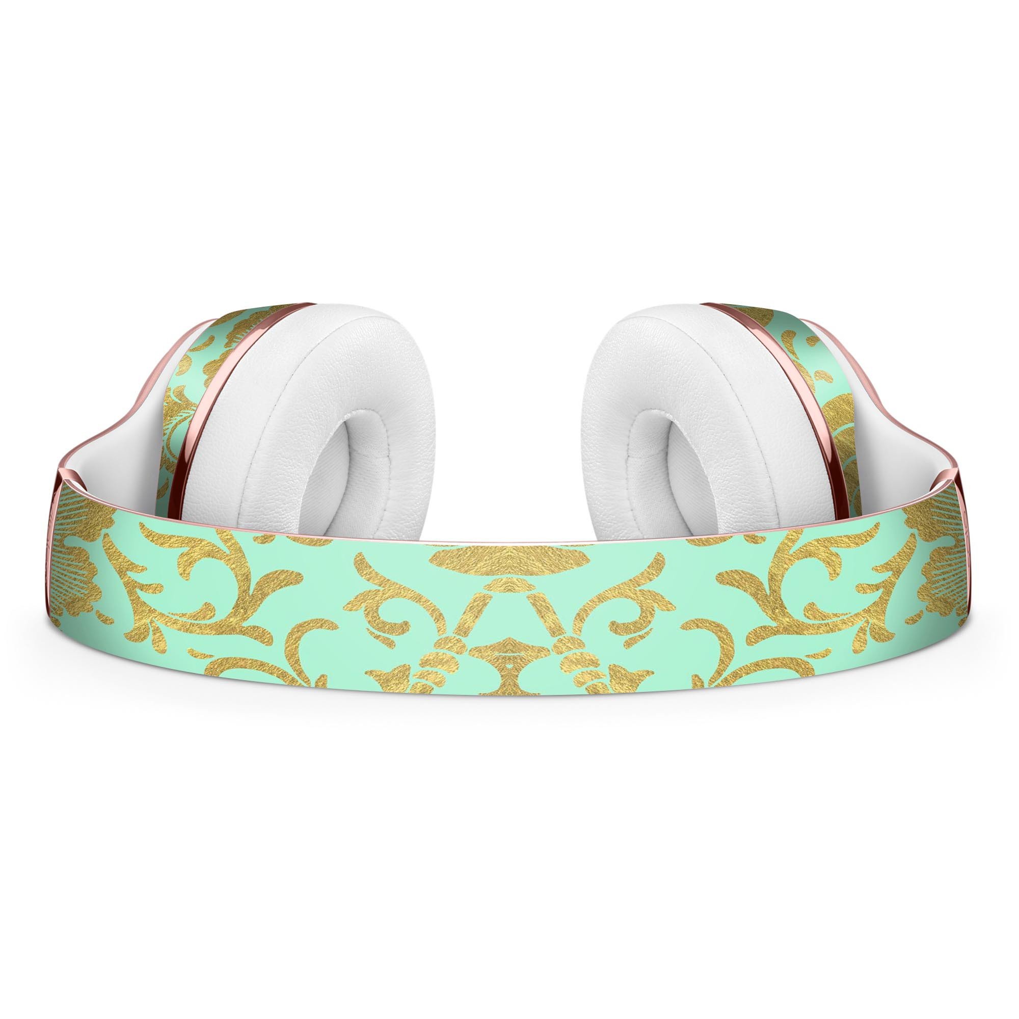 Mint and Gold Floral Full-Body Skin Kit for Beats by Dre Solo 3, showcasing vibrant floral design and precise cut for a perfect fit.