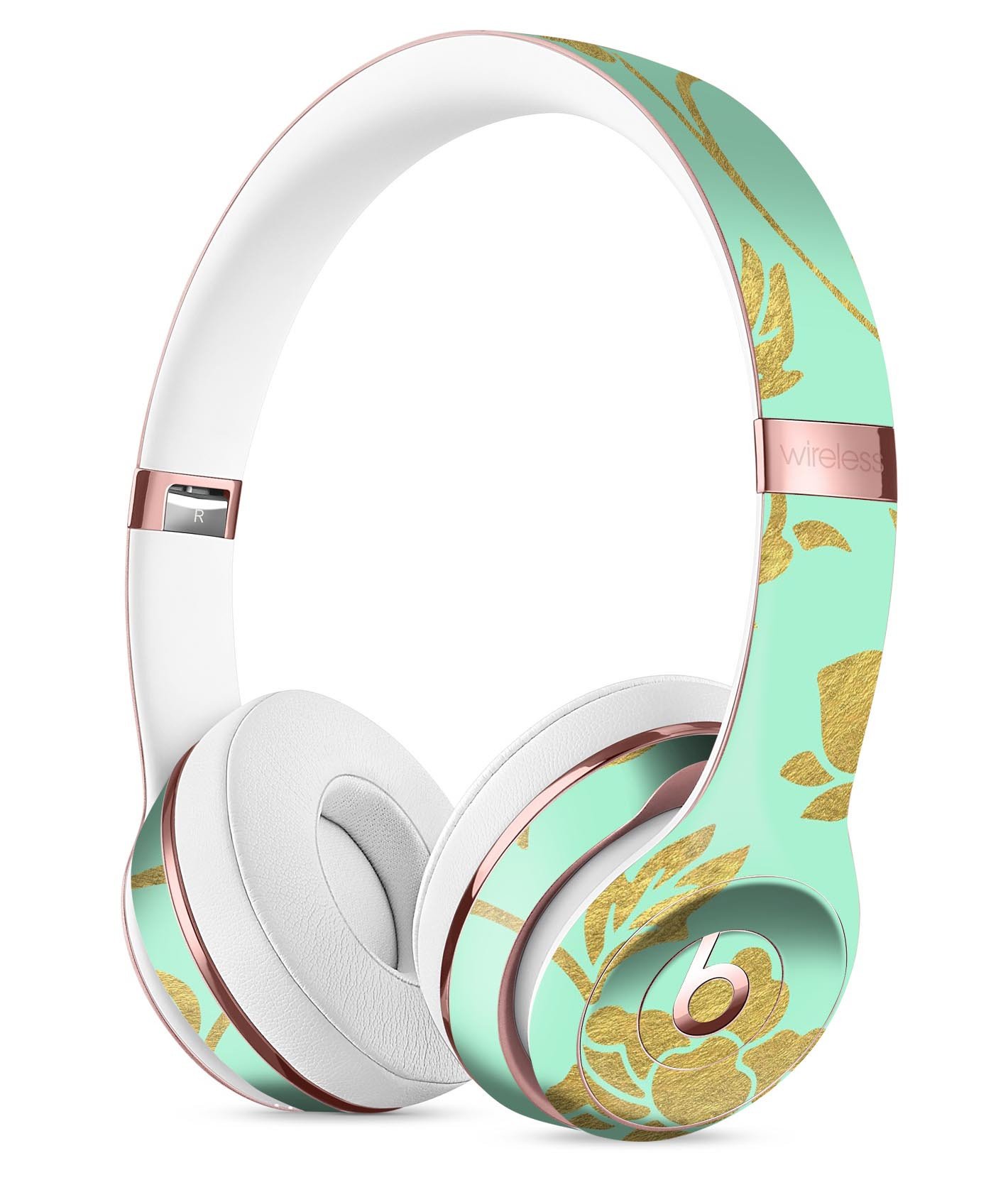 Mint and Gold Floral Full-Body Skin Kit for Beats by Dre Solo 3, showcasing vibrant floral design and precise cut.