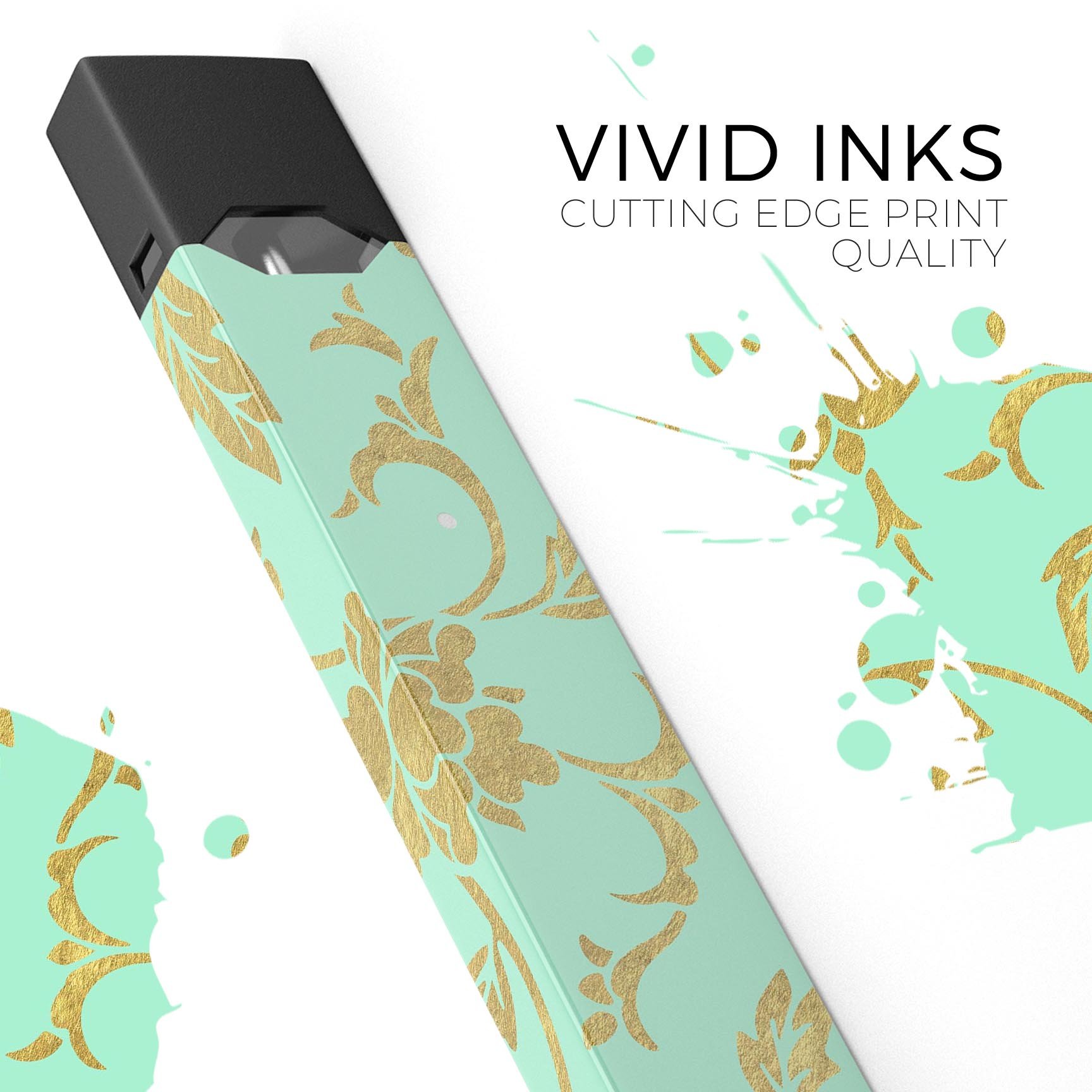 Mint and Gold Floral v3 skin-wrap sticker designed for JUUL vaping device, showcasing floral patterns and premium quality.