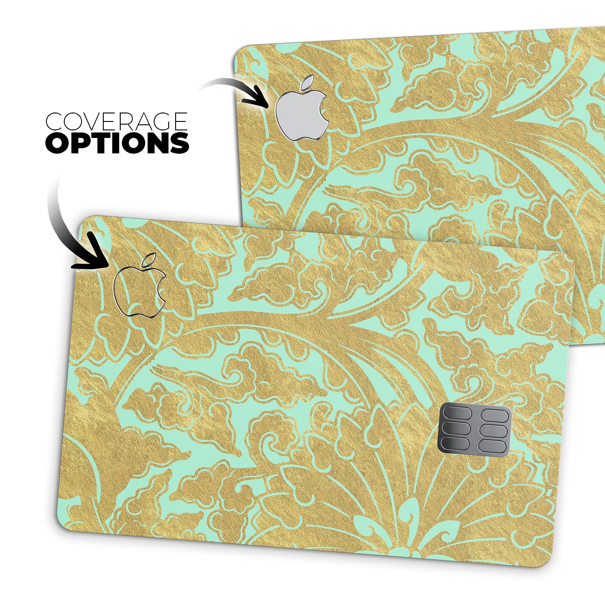 Mint and Gold Floral v4 decal skin for Apple Card, showcasing a vibrant floral design on a premium protective vinyl.