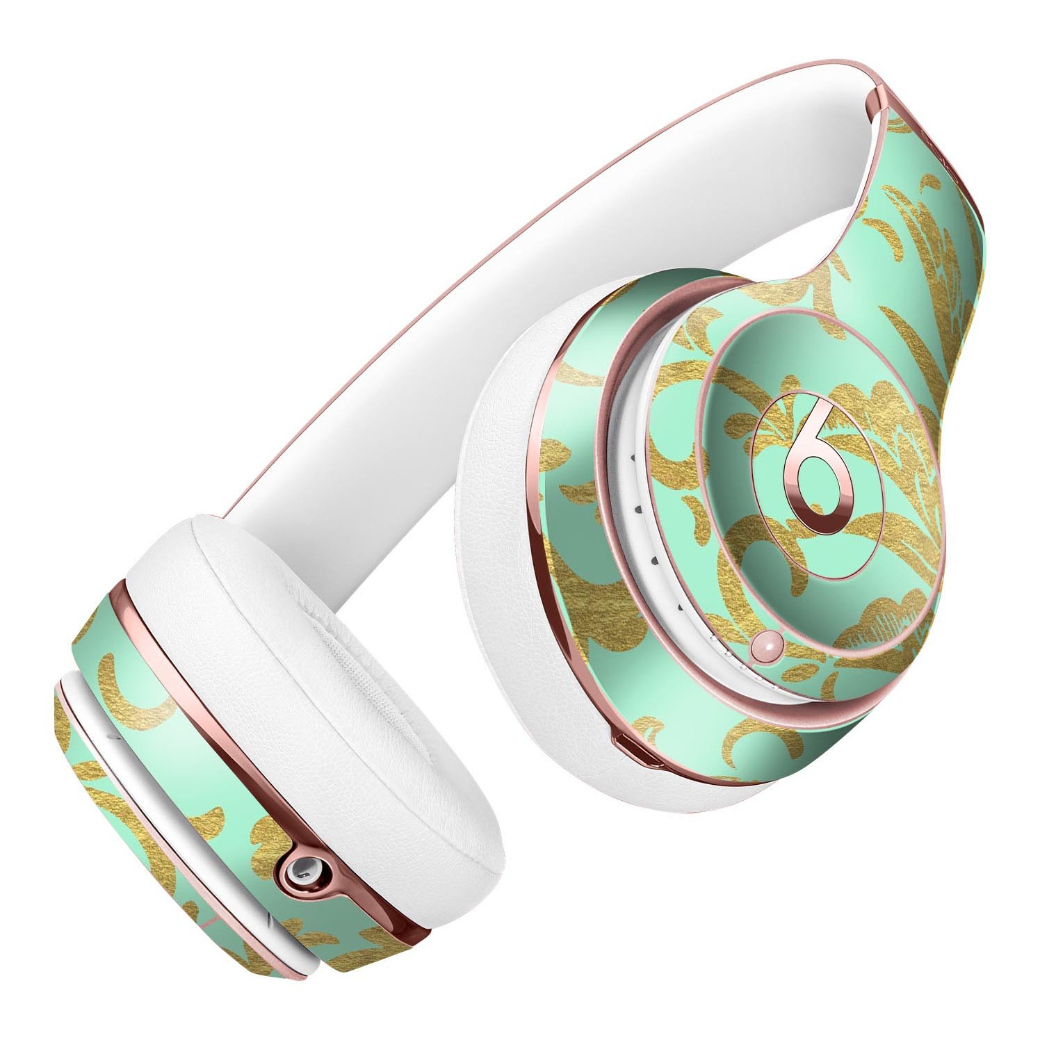Mint and Gold Floral Full-Body Skin Kit for Beats by Dre Solo 3, showcasing vibrant floral patterns on a sleek vinyl surface.
