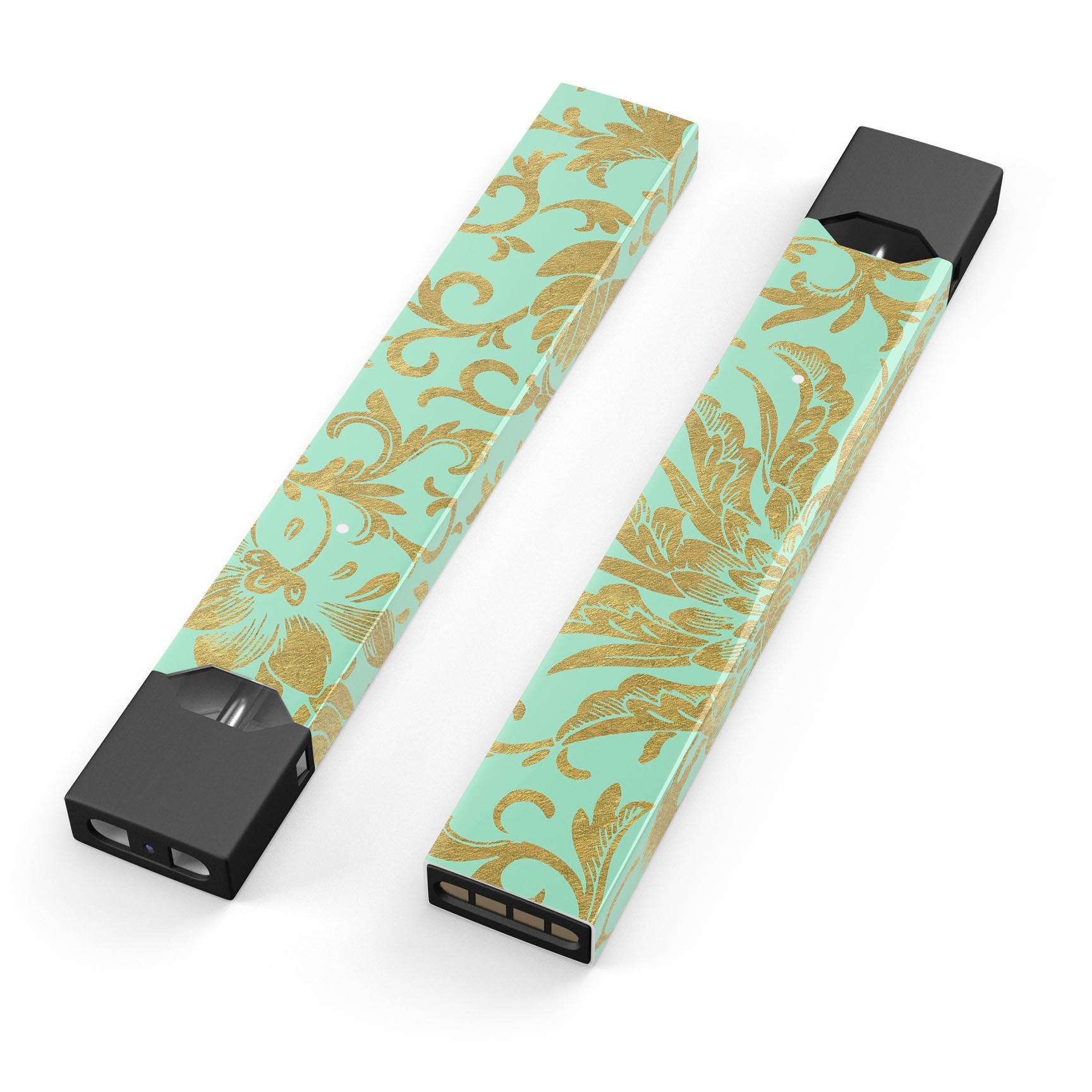 Mint and Gold Floral v6 skin-wrap sticker designed for JUUL vaping device, showcasing vibrant floral patterns and premium quality.