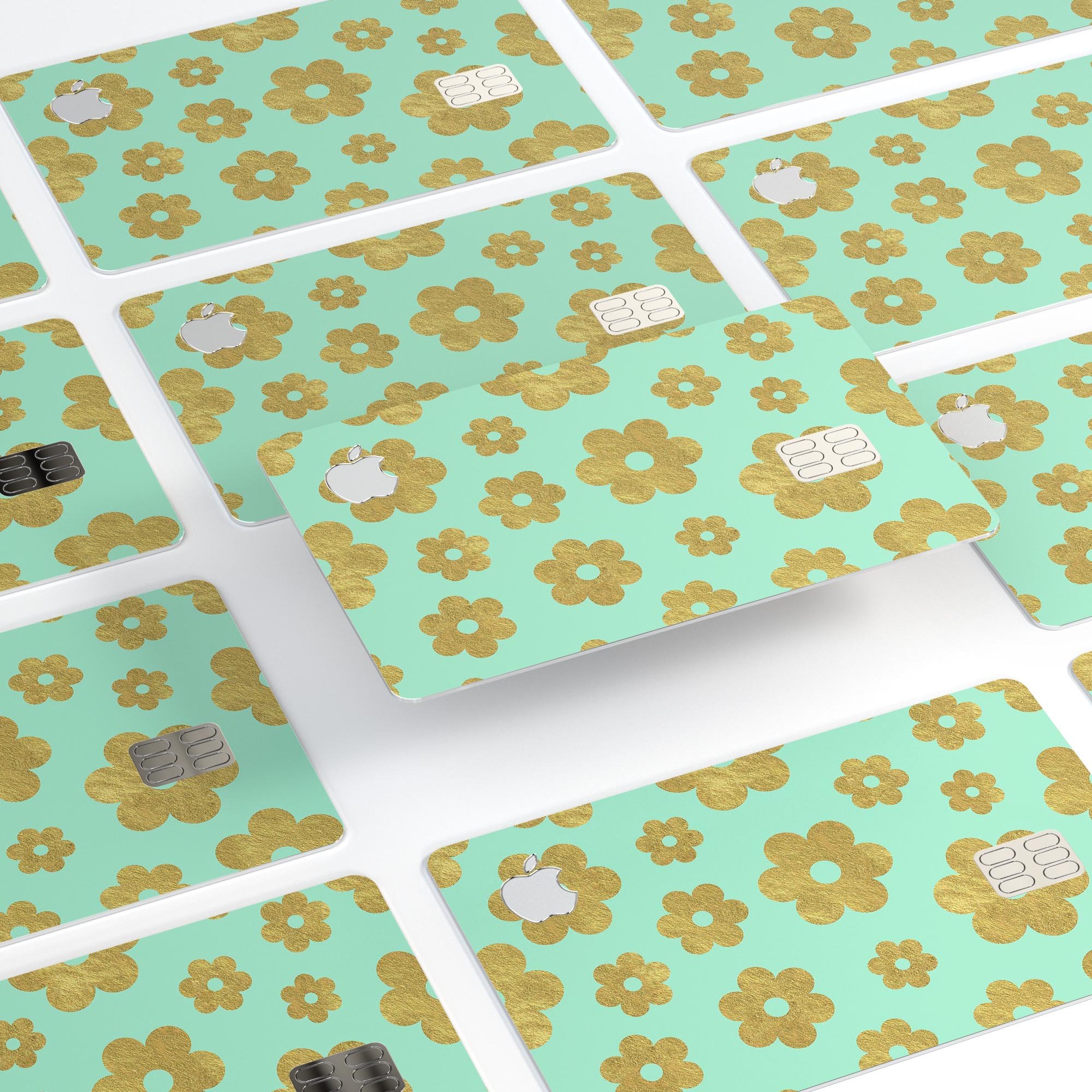 Mint and Gold Floral v8 decal skin for Apple Card, showcasing a beautiful floral design with premium finish.