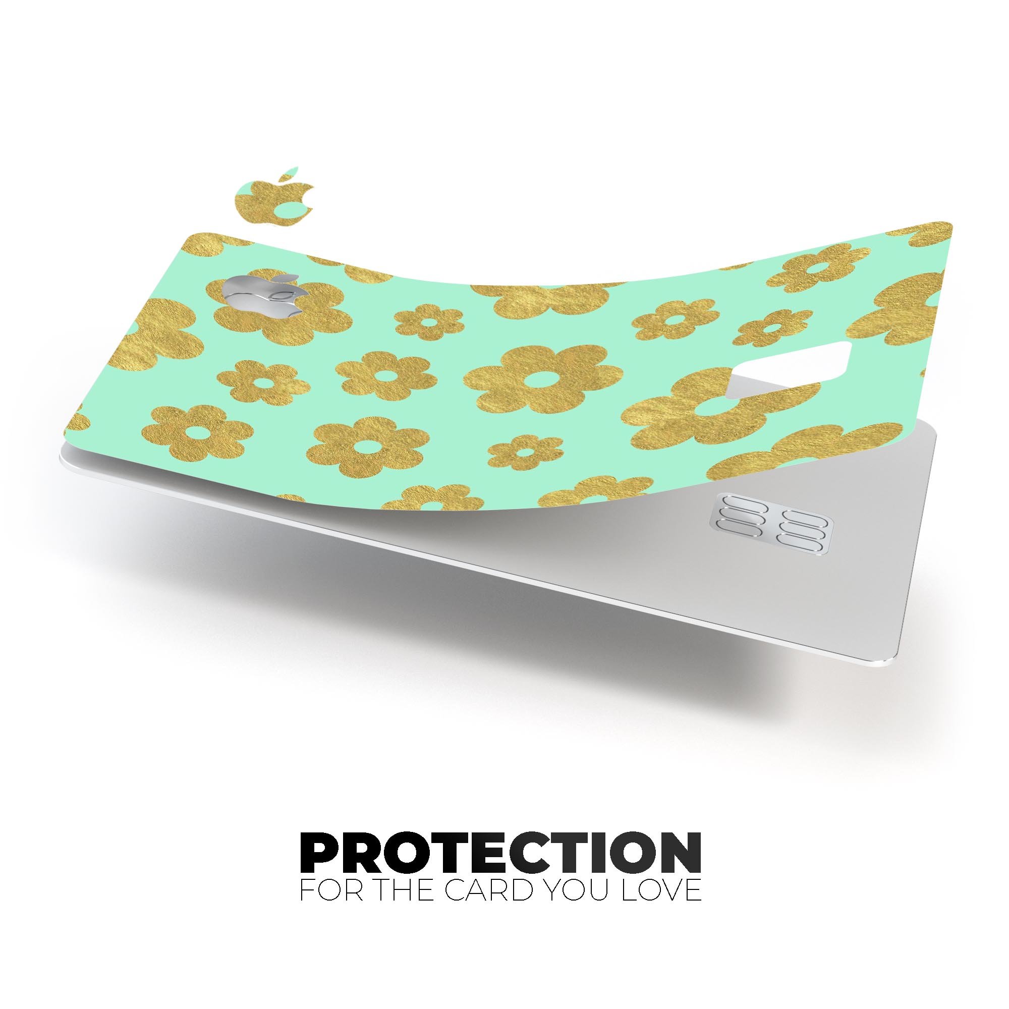 Mint and Gold Floral v8 decal skin for Apple Card, showcasing a beautiful floral design with premium finish.
