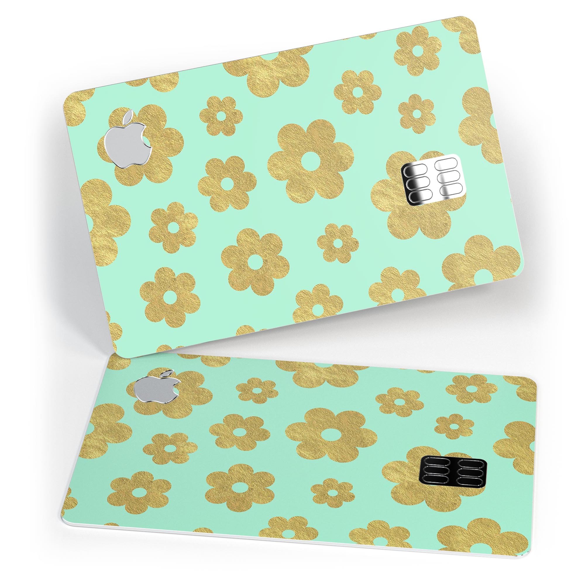 Mint and Gold Floral v8 decal skin for Apple Card, showcasing a beautiful floral design with premium finish.