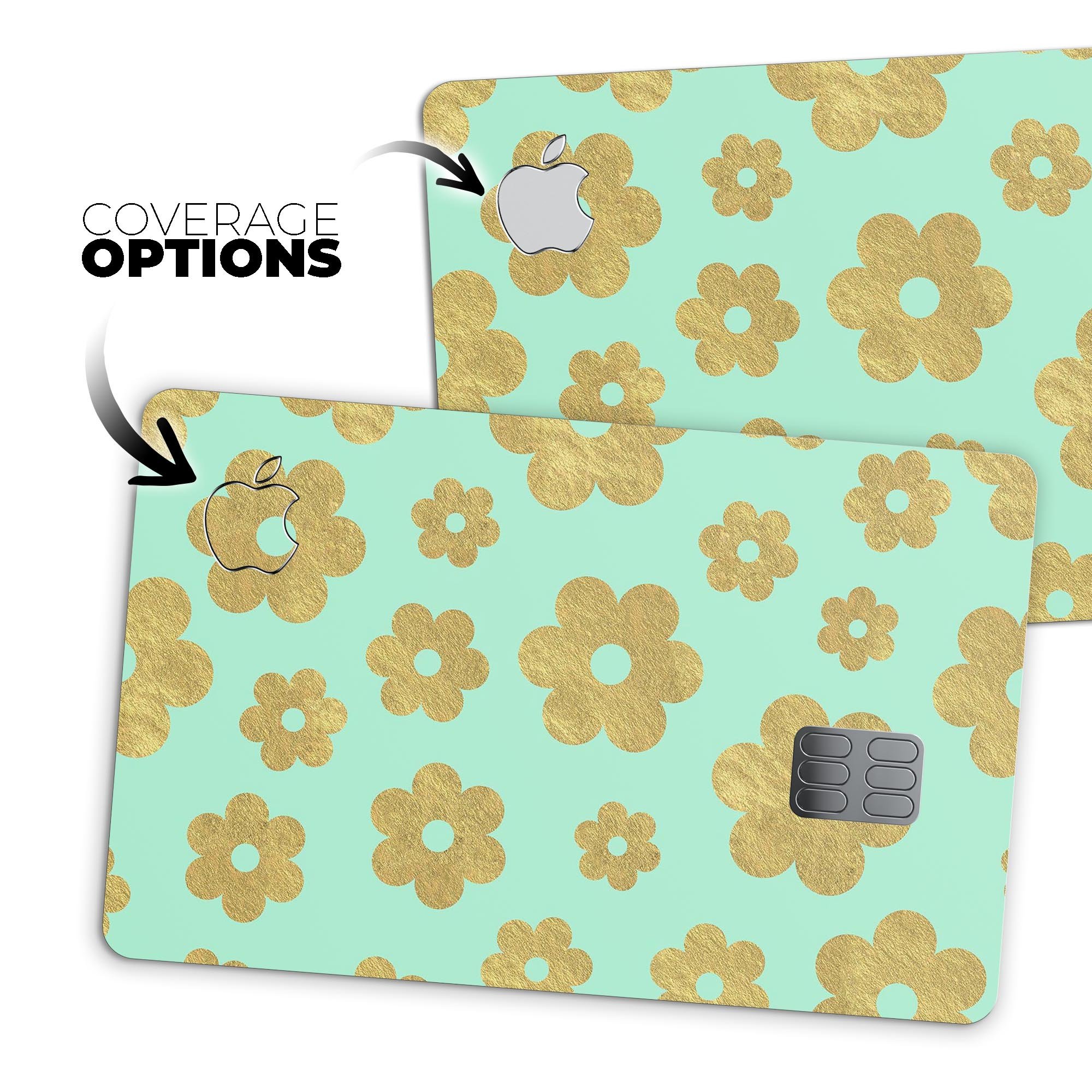 Mint and Gold Floral v8 decal skin for Apple Card, showcasing a beautiful floral design with premium finish.