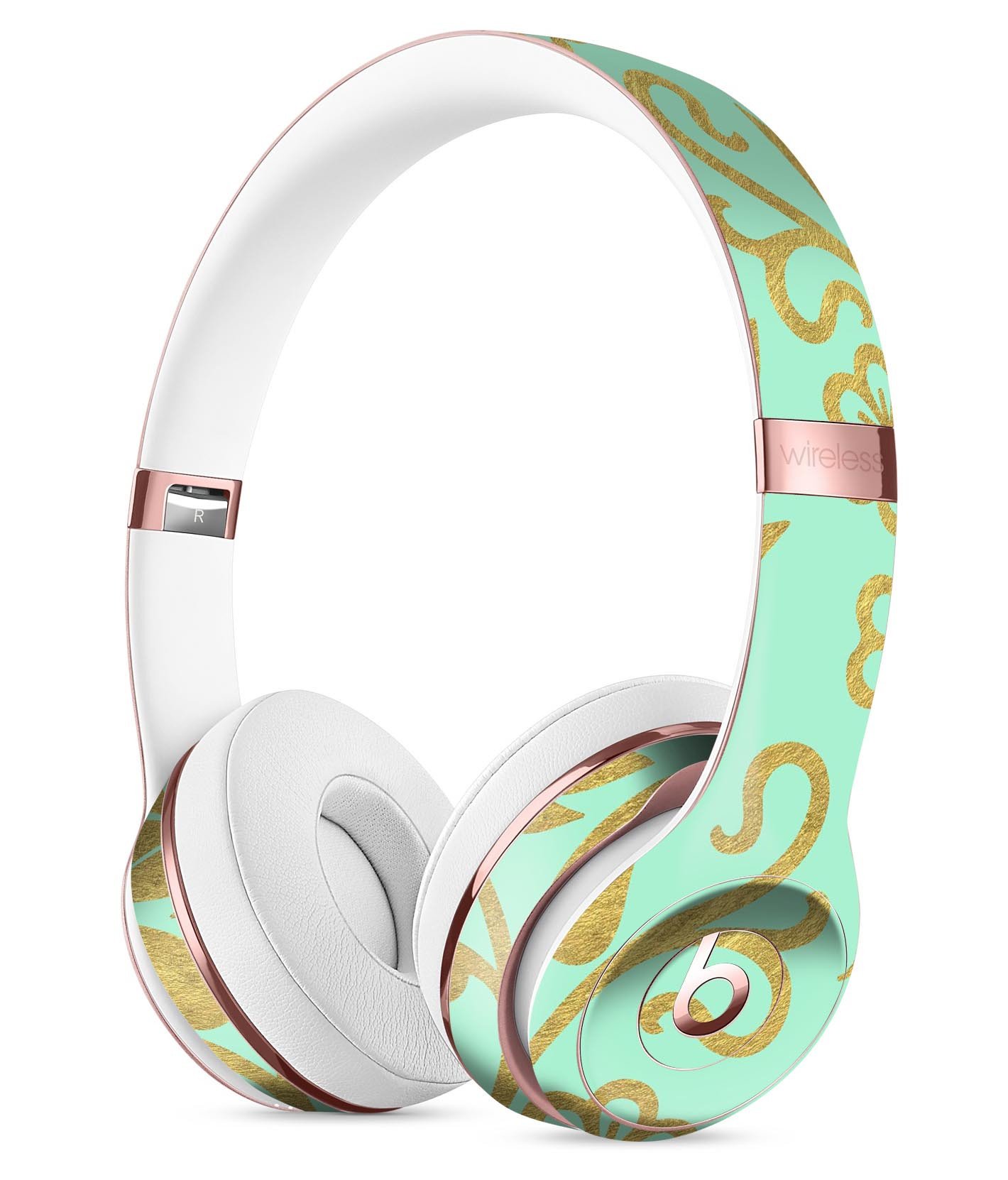Mint and Gold Floral Full-Body Skin Kit for Beats by Dre Solo 3, showcasing vibrant floral design and premium vinyl material.