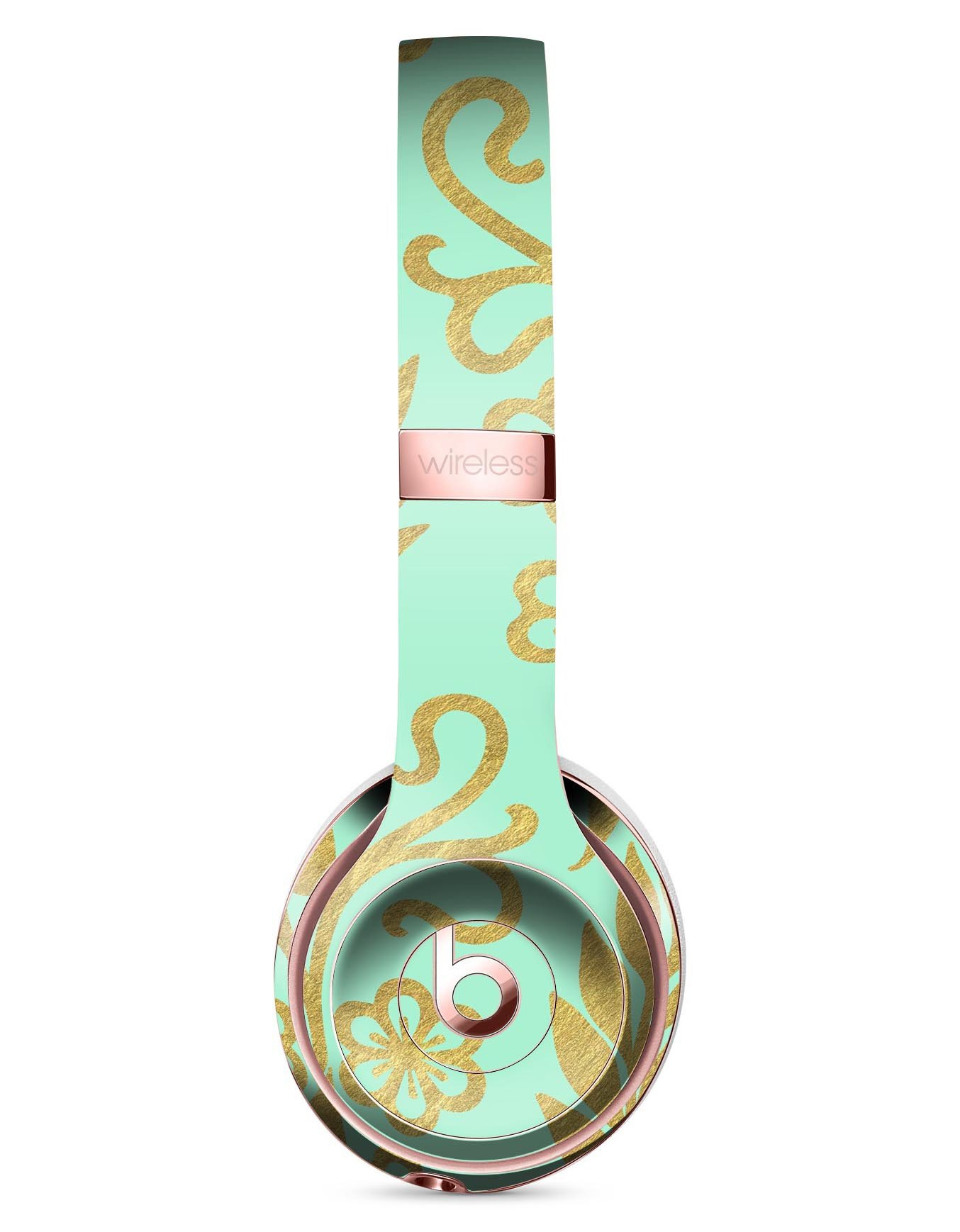 Mint and Gold Floral Full-Body Skin Kit for Beats by Dre Solo 3, showcasing vibrant floral design and premium vinyl material.
