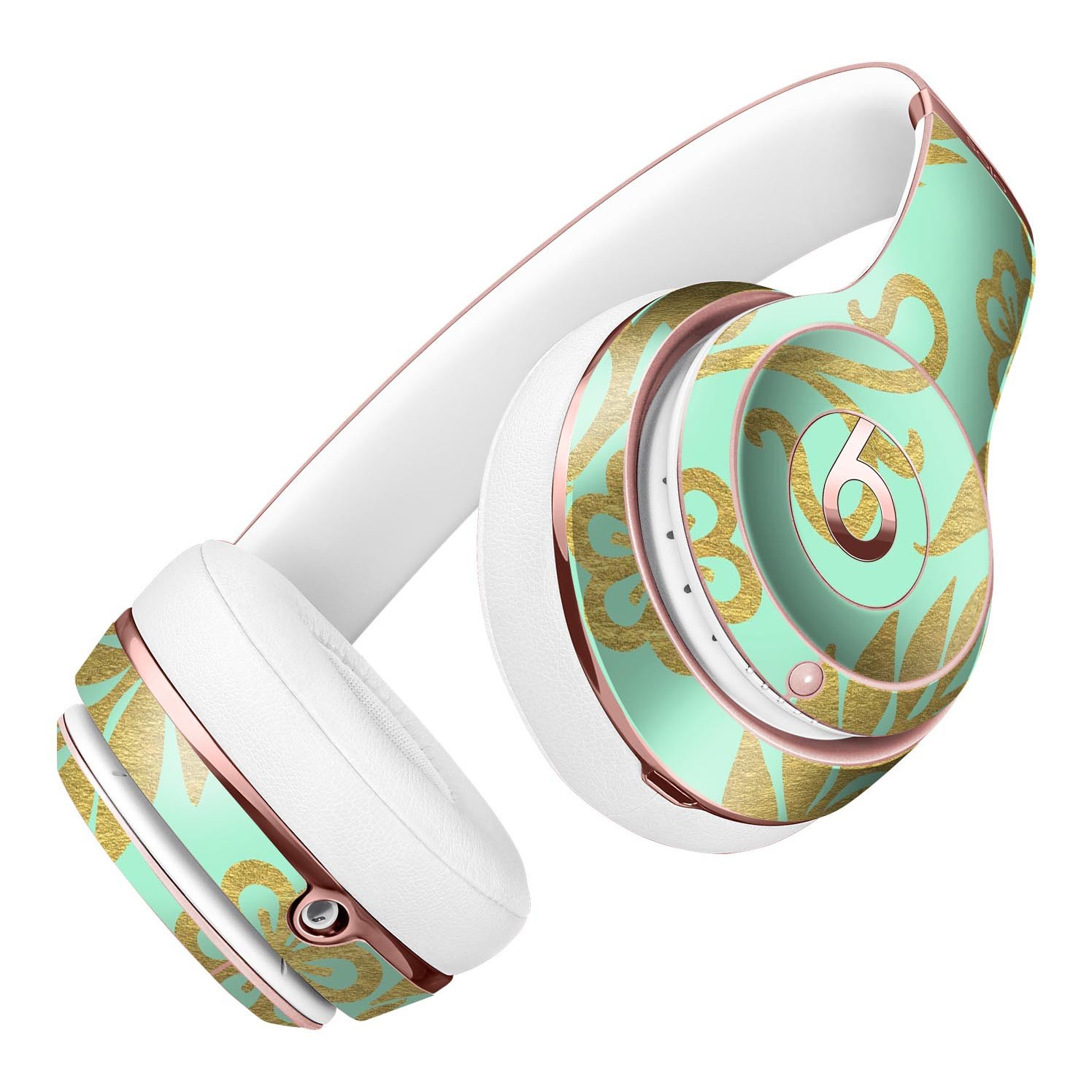 Mint and Gold Floral Full-Body Skin Kit for Beats by Dre Solo 3, showcasing vibrant floral design and premium vinyl material.