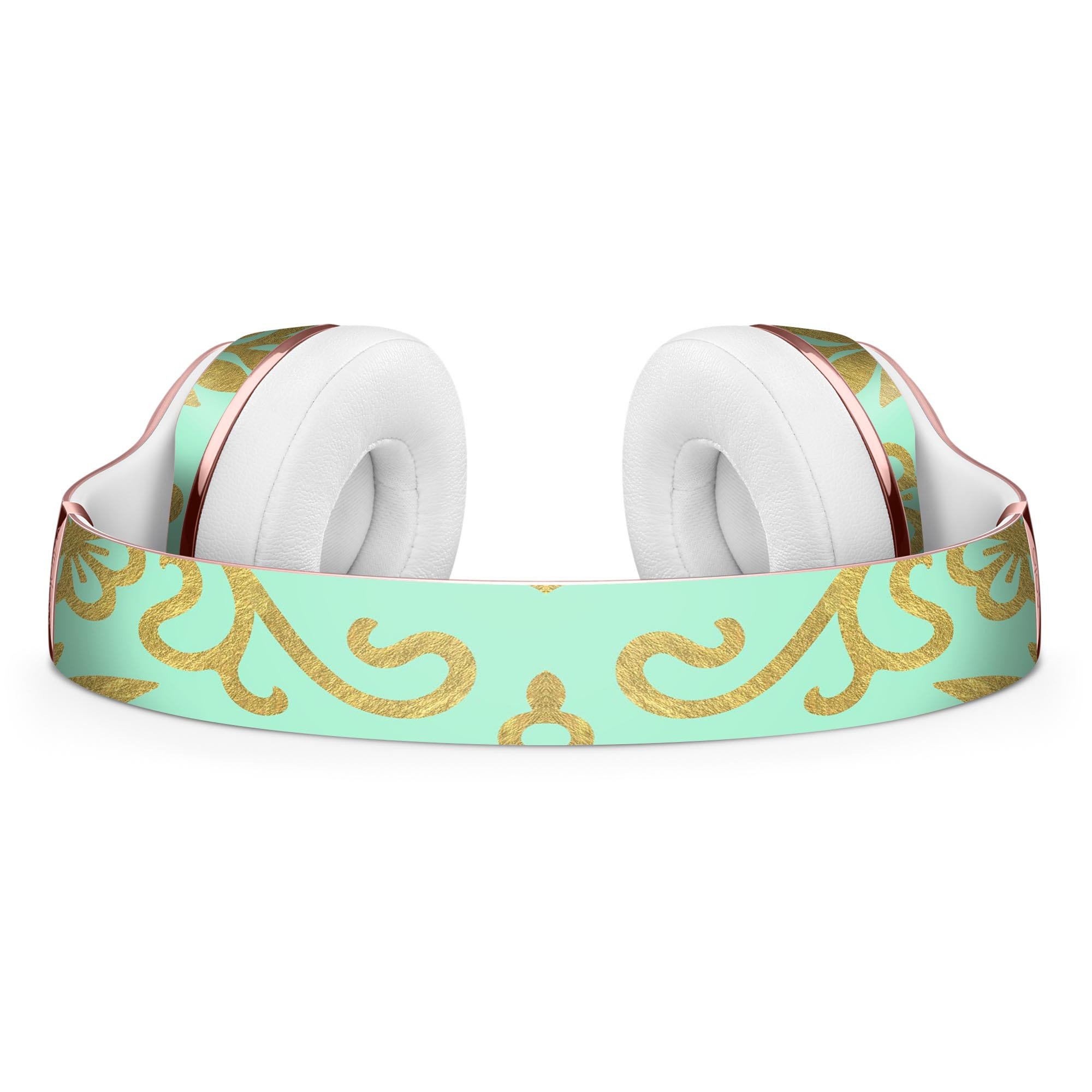 Mint and Gold Floral Full-Body Skin Kit for Beats by Dre Solo 3, showcasing vibrant floral design and premium vinyl material.