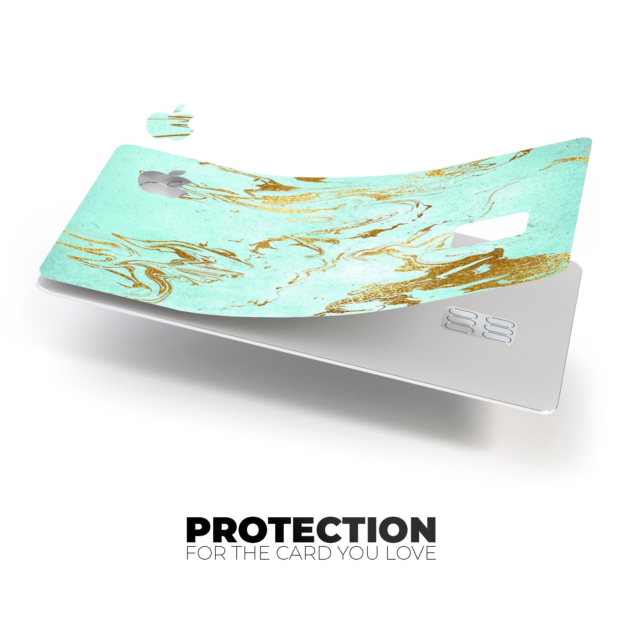 Mint Marble and Digital Gold Foil skin for Apple Card, showcasing premium design and protective features.
