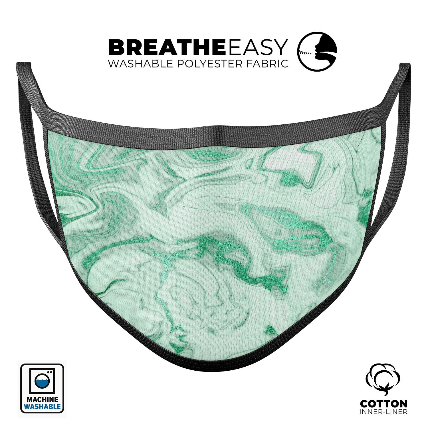 Mint Marble & Digital Gold Foil V6 reusable mouth cover, showcasing vibrant colors and adjustable ear loops for a comfortable fit.