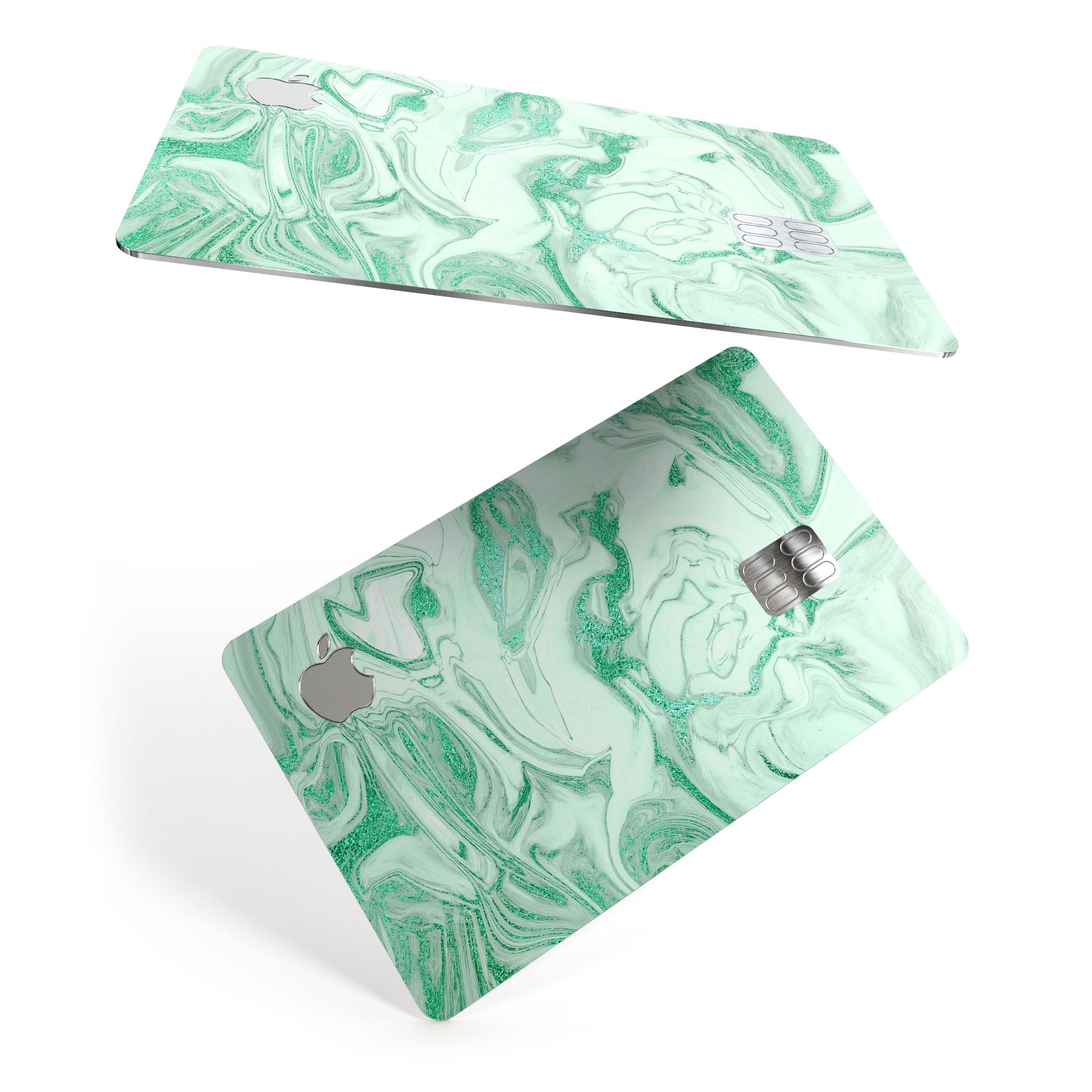 Mint Marble and Digital Gold Foil V6 skin for Apple Card, showcasing a stylish design with premium vinyl finish.