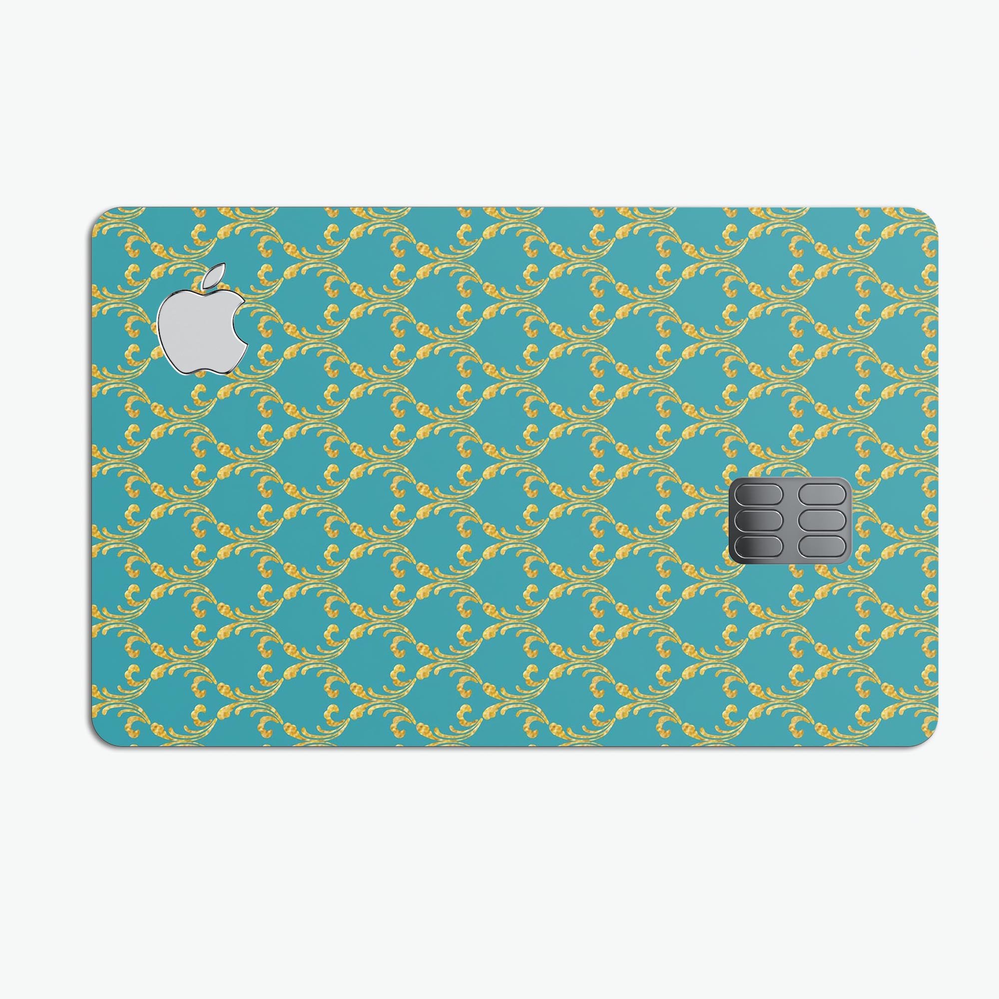 Mint Summer Gold v1 decal skin-kit for Apple Card, showcasing premium vinyl design with bubble-free installation feature.