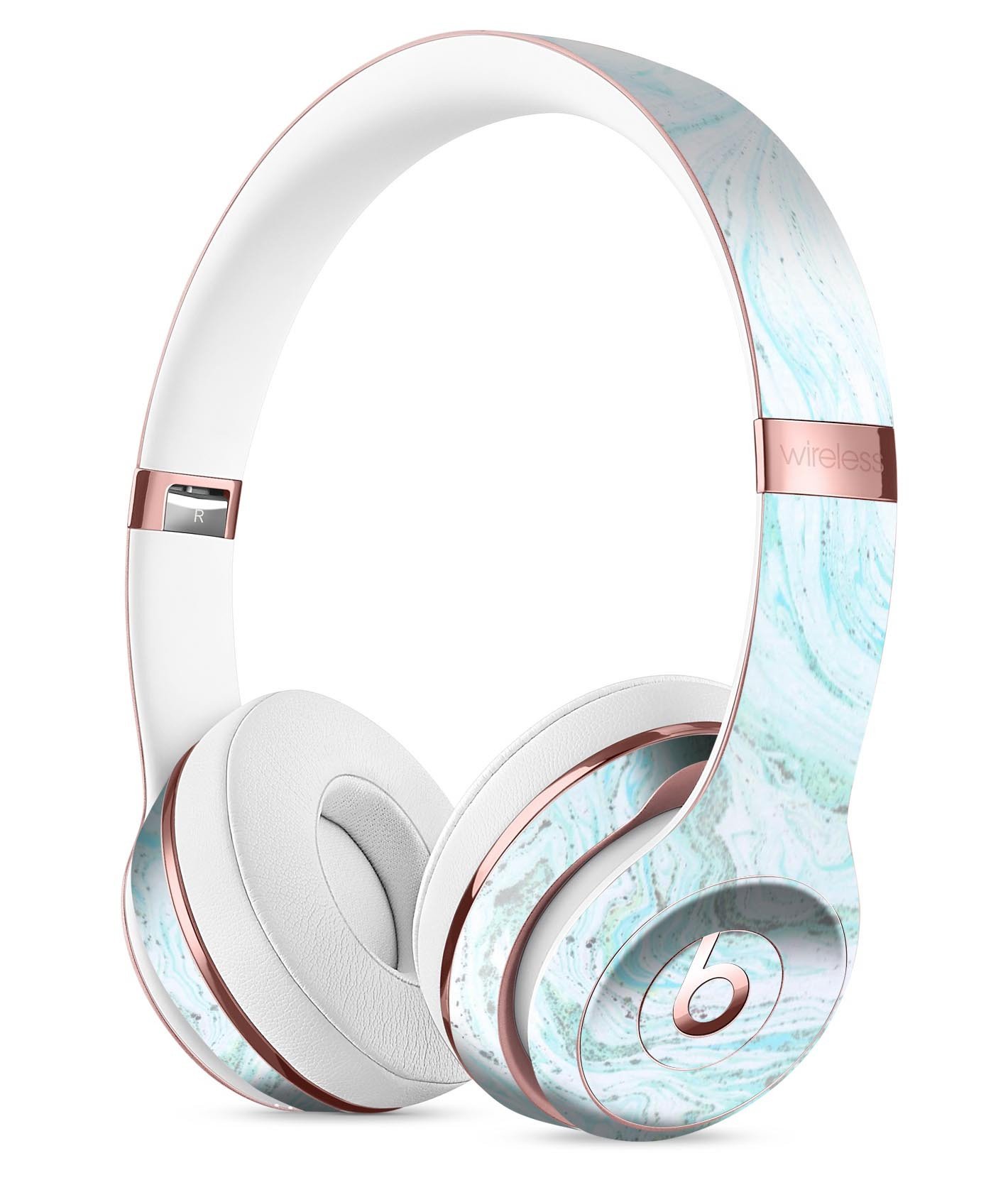 Mint to Teal Textured Marble Full-Body Skin Kit for Beats by Dre Solo 3 Wireless Headphones, showcasing vibrant colors and a stylish design.
