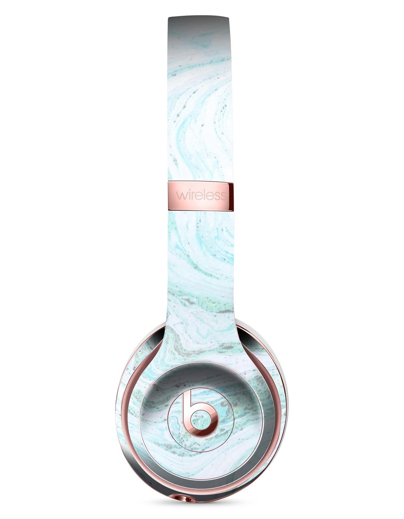 Mint to Teal Textured Marble Full-Body Skin Kit for Beats by Dre Solo 3 Wireless Headphones, showcasing vibrant colors and a stylish design.