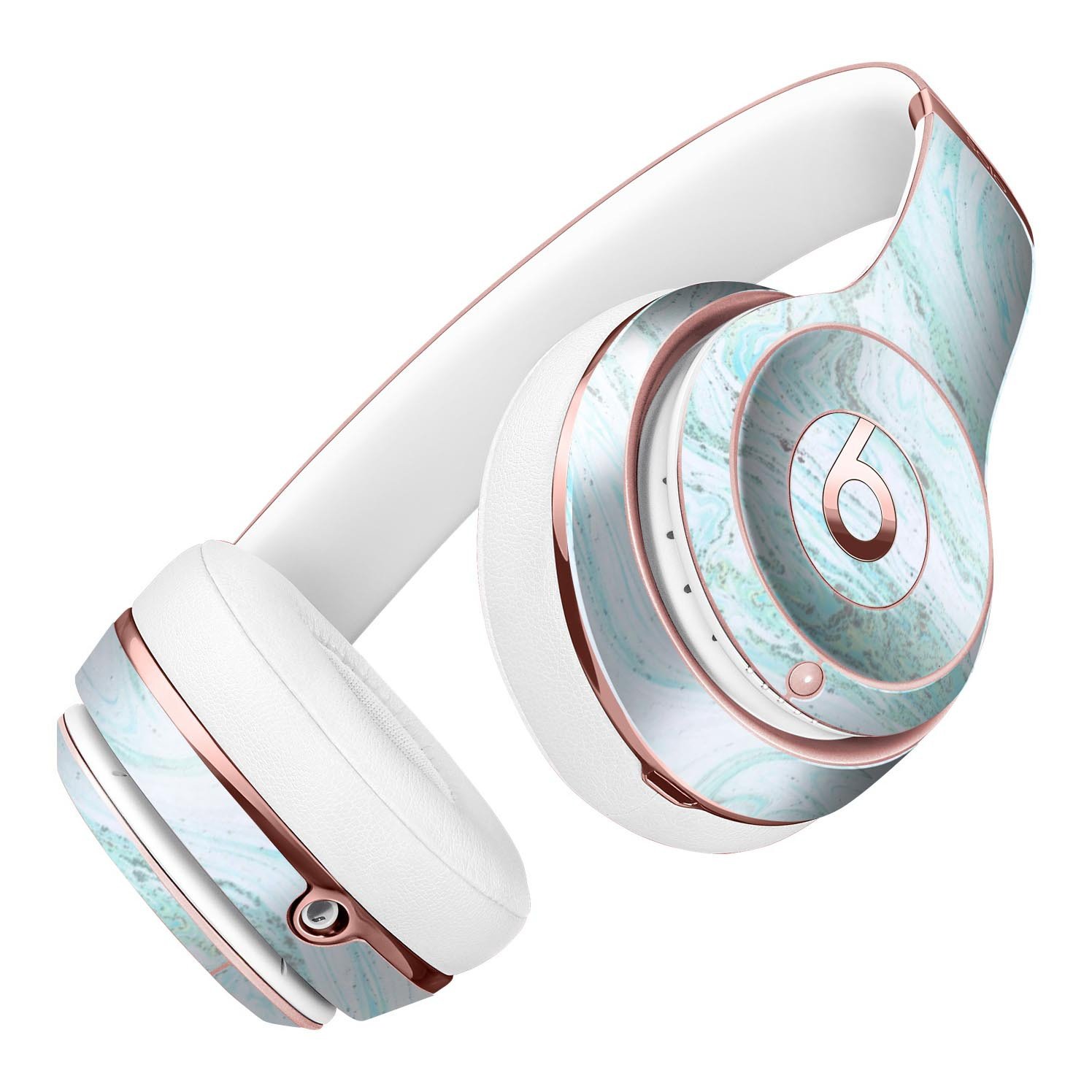 Mint to Teal Textured Marble Full-Body Skin Kit for Beats by Dre Solo 3 Wireless Headphones, showcasing vibrant colors and a stylish design.