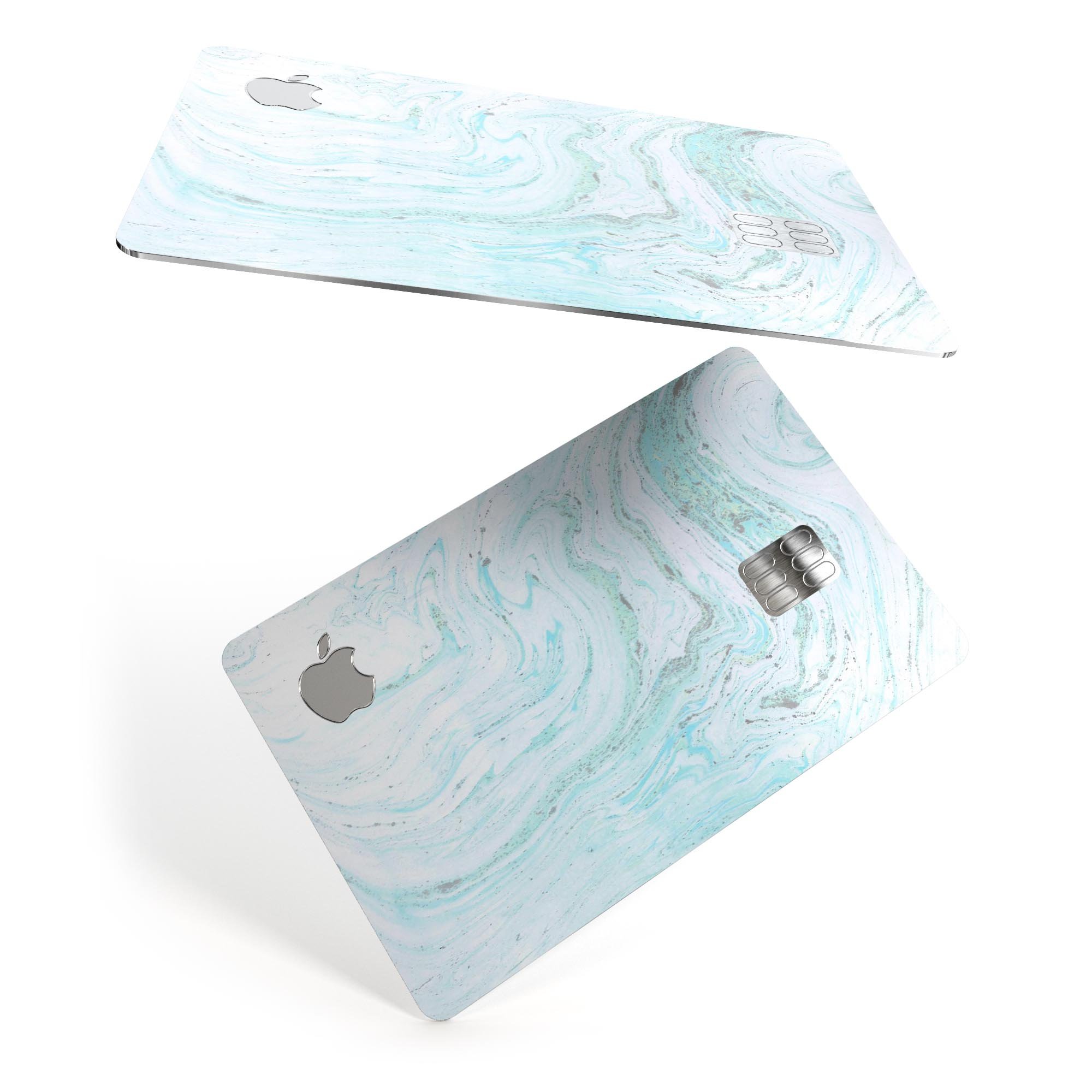 Mint to Teal Textured Marble decal skin for Apple Card, showcasing its vibrant colors and premium finish.
